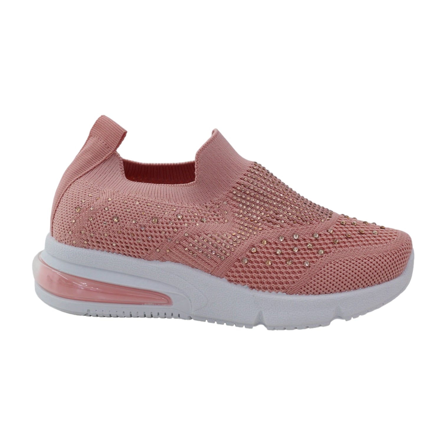 Octavia girls fly knit slip on sneaker with diamonds pink