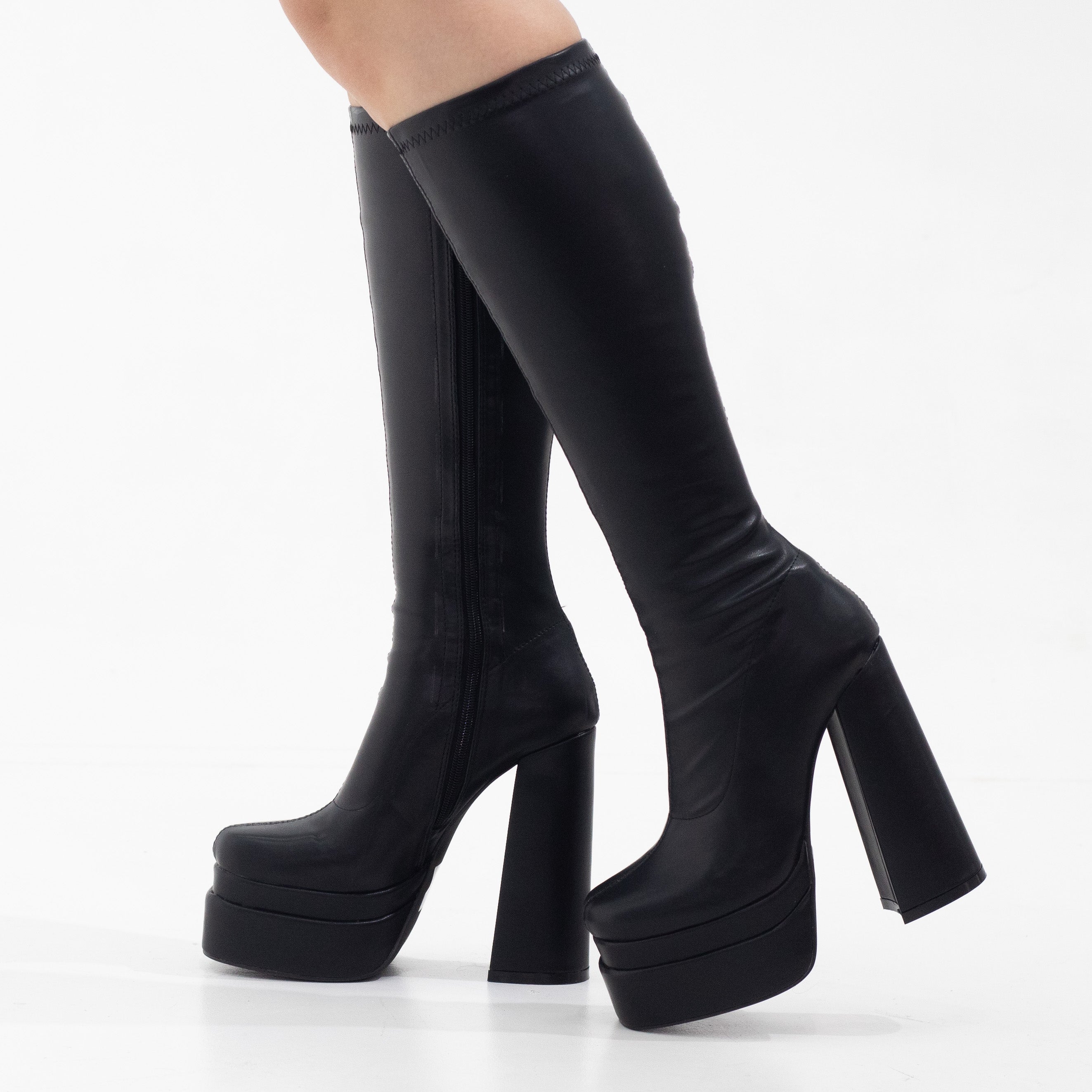Mabry heel knee high platform 15cm heel boot pat black