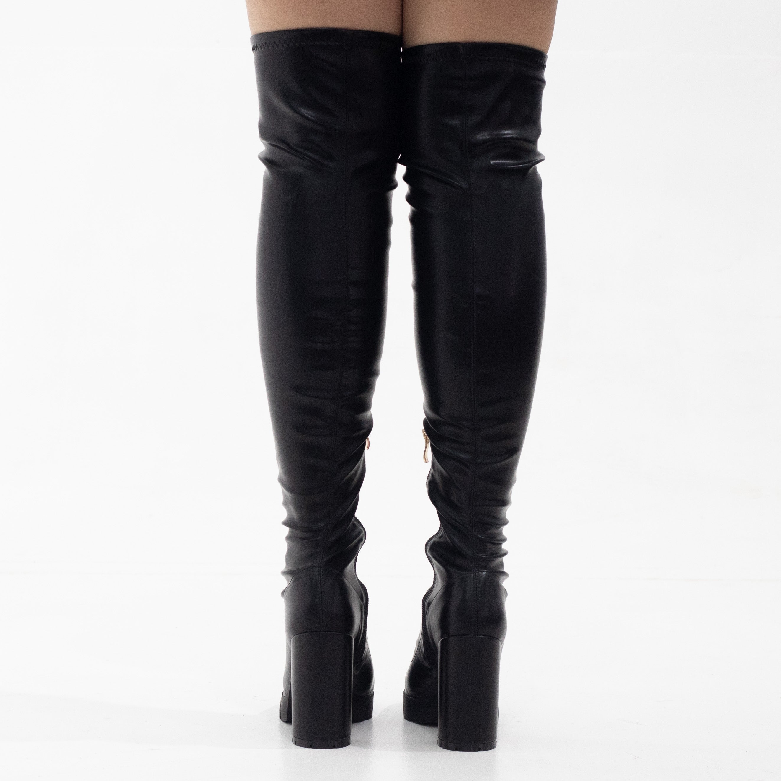 Black thigh high 11cm chuncky heel boot pat mianto