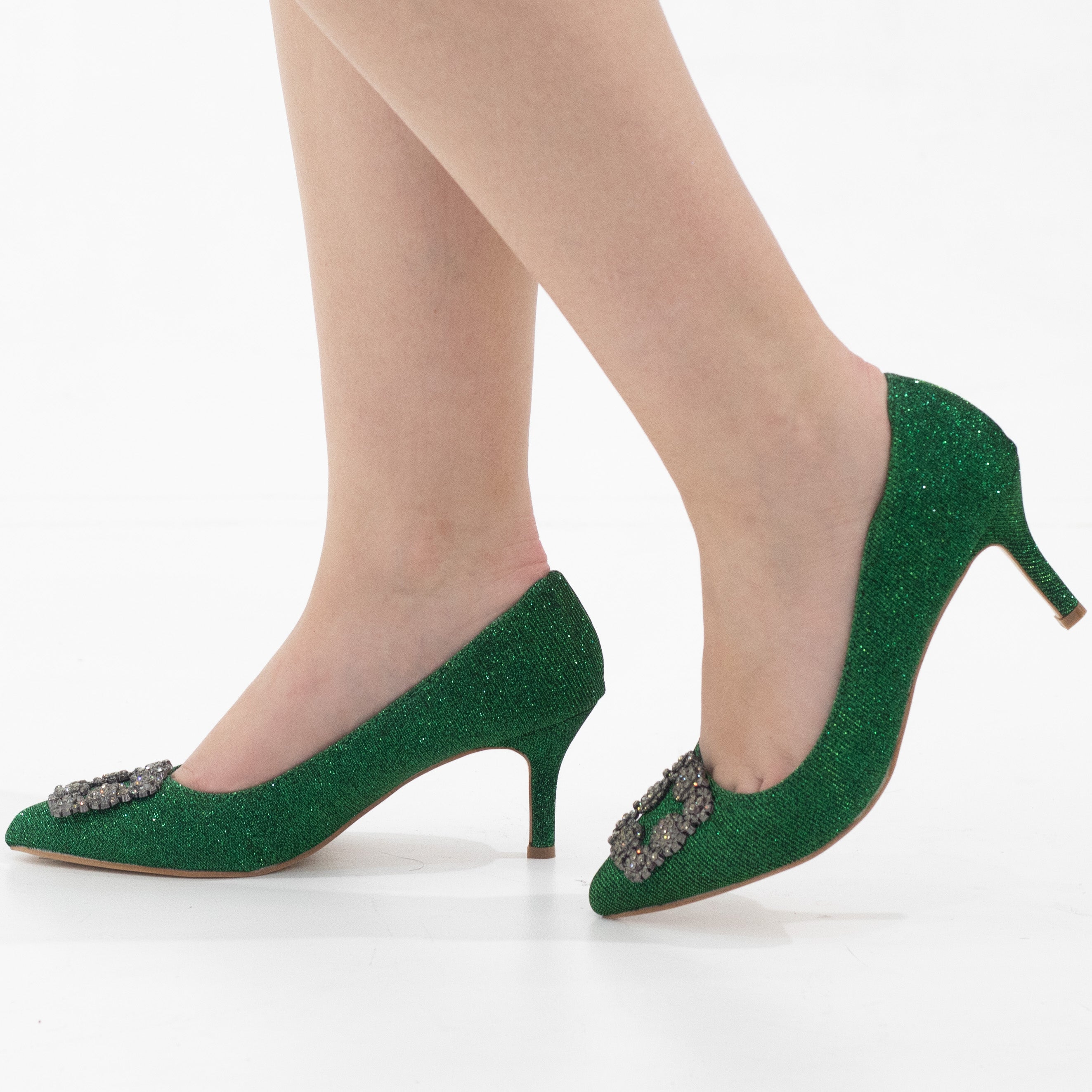Green shimmer 8cm heel court with trim simone
