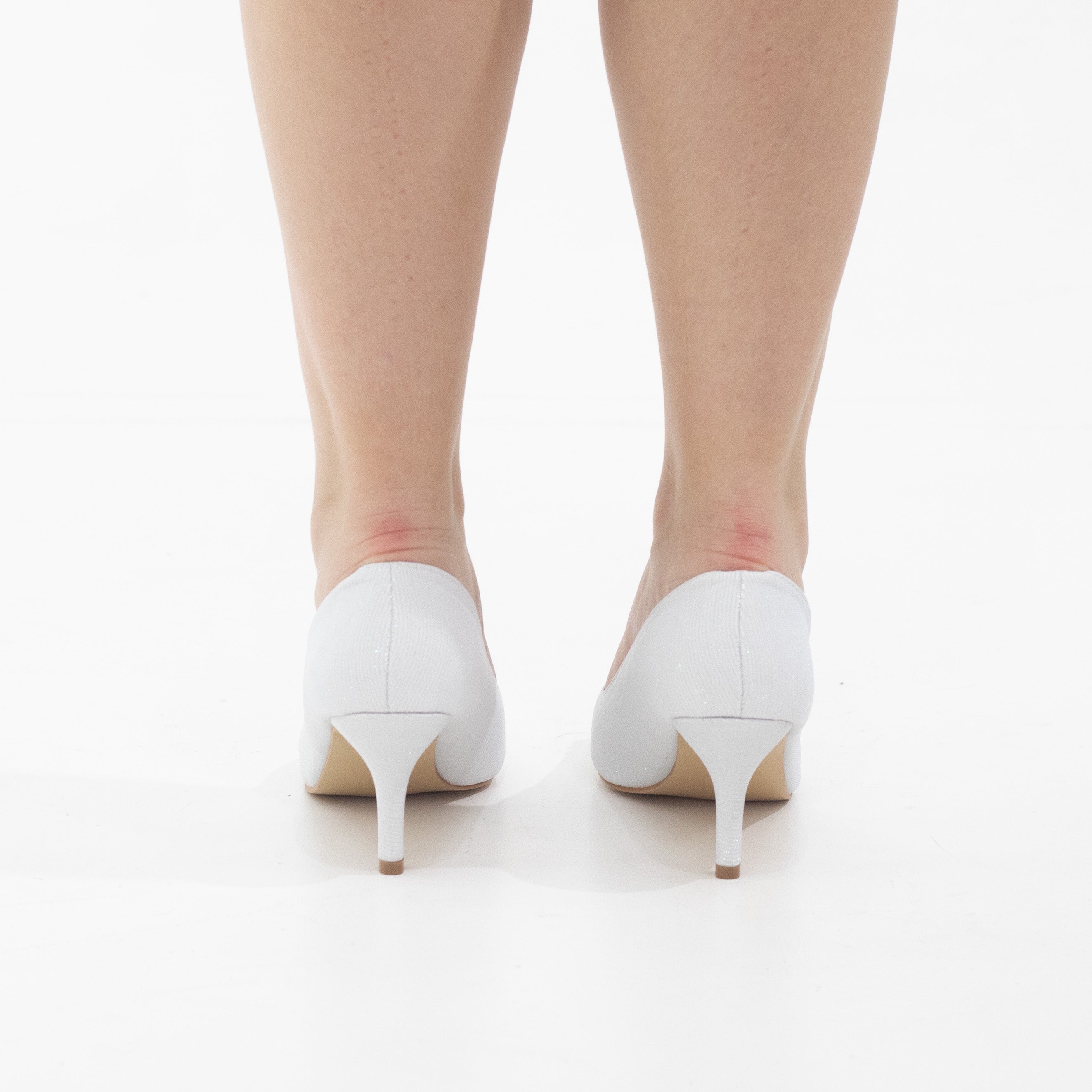 White shimmer 8cm heel court with trim simone
