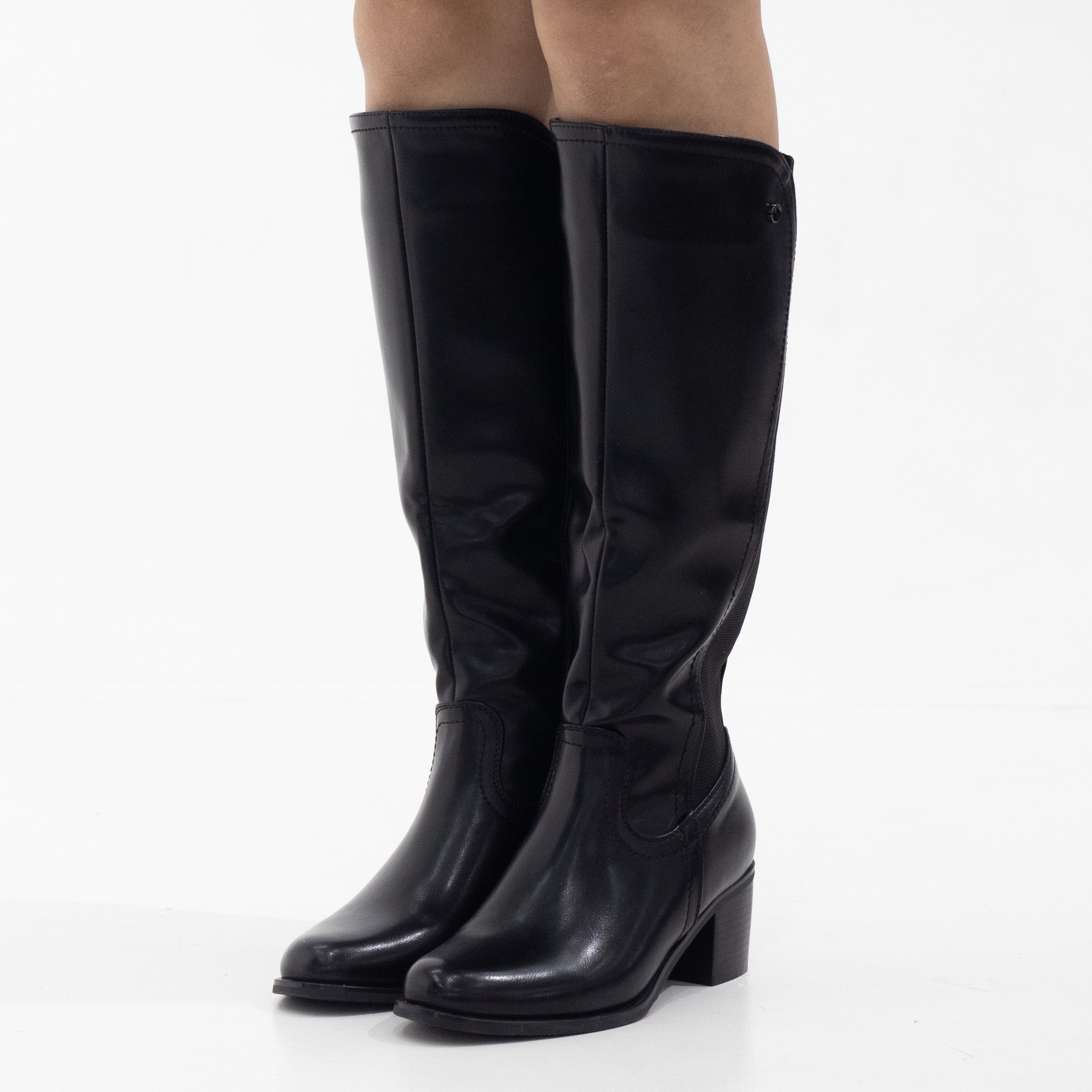 Yada knee high with elastic mat back boots 6cm heel black
