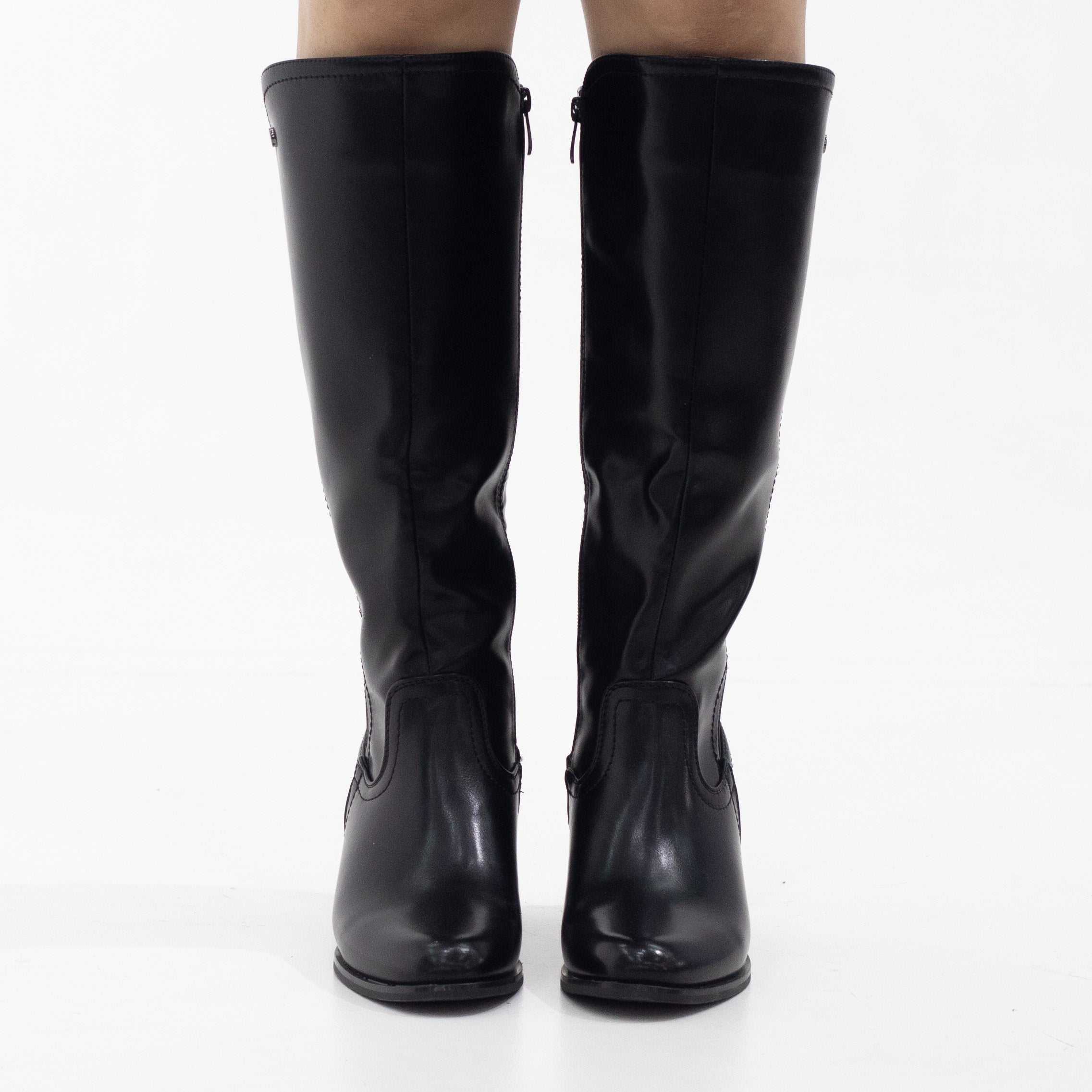Black knee high with elastic mat back boots 6cm heel yada