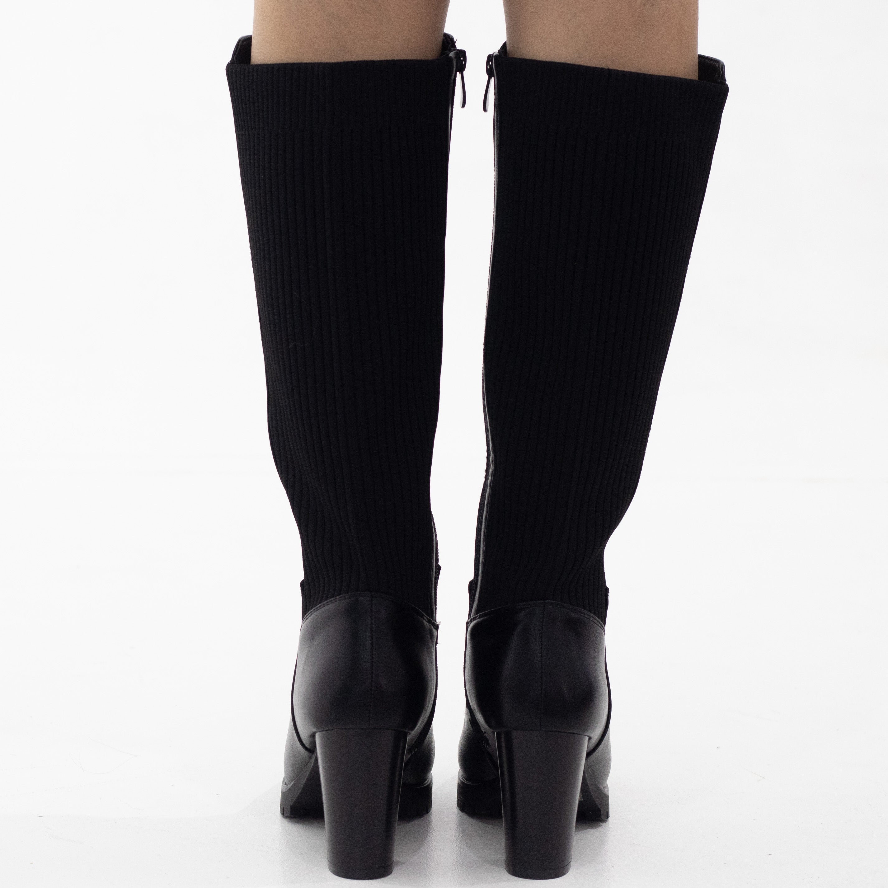 Black knee high with sock mat boots 8cm heel yahira