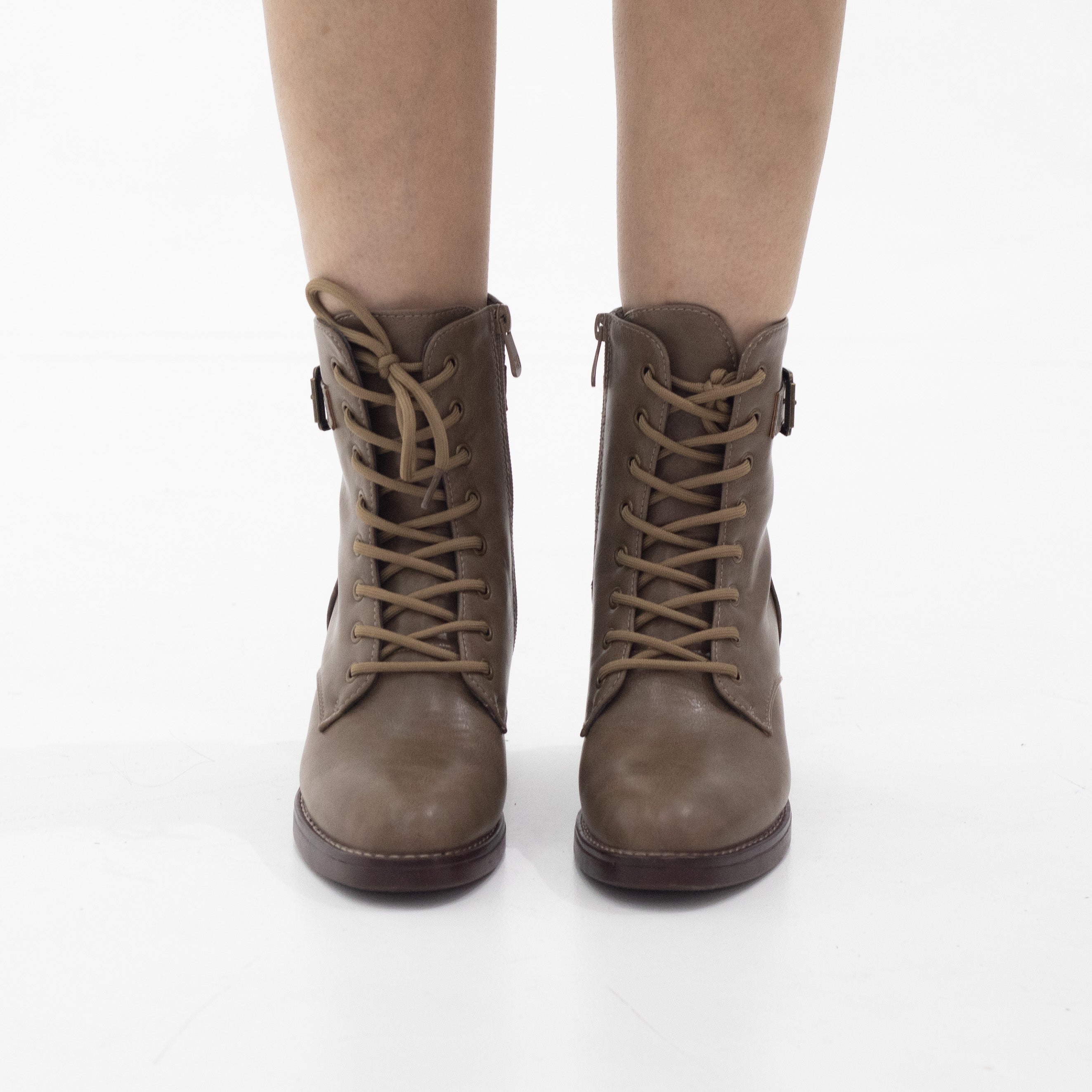 Khaki biker lace up 6.cm heel ankle boot maddy