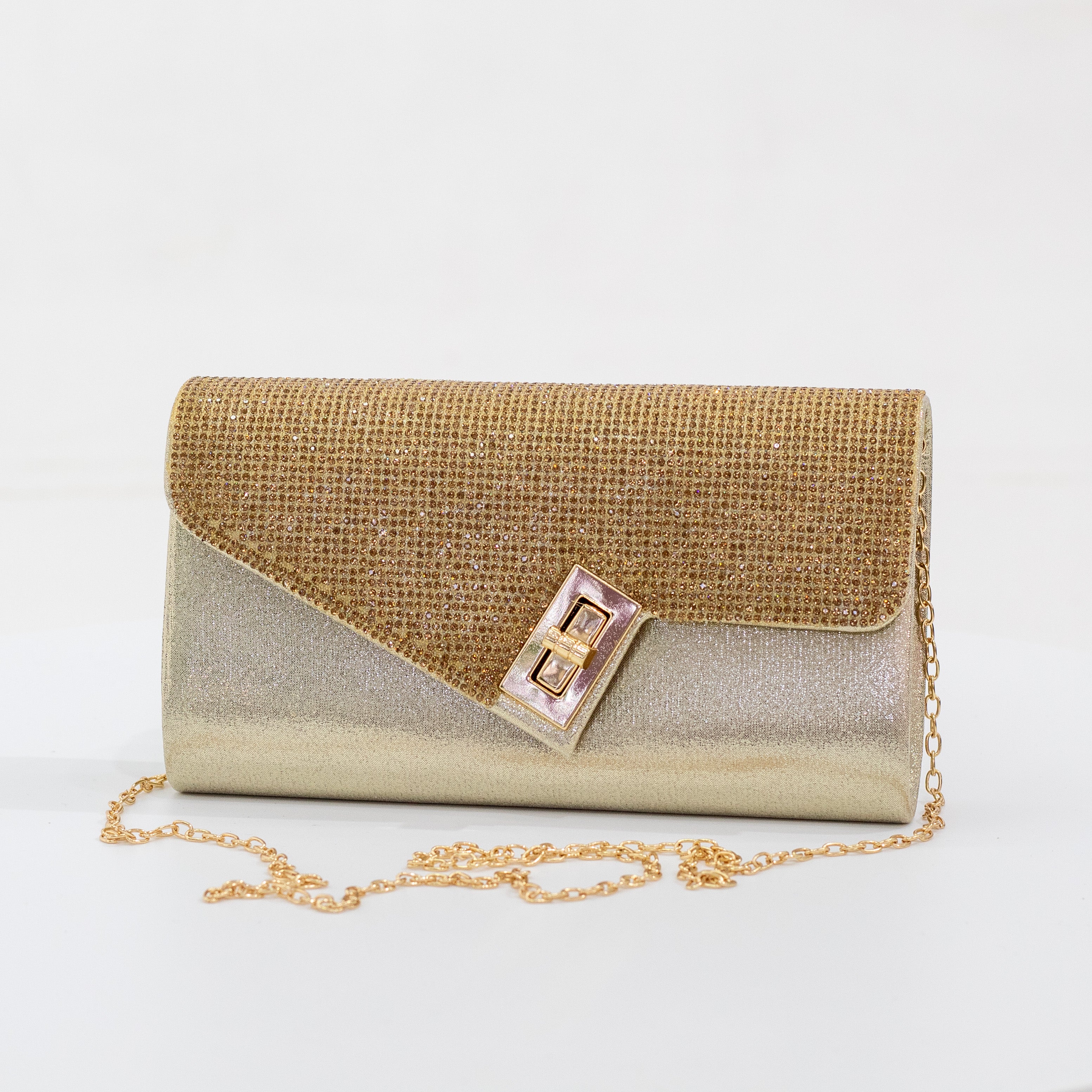 Gold evening clasp clutch bag justy