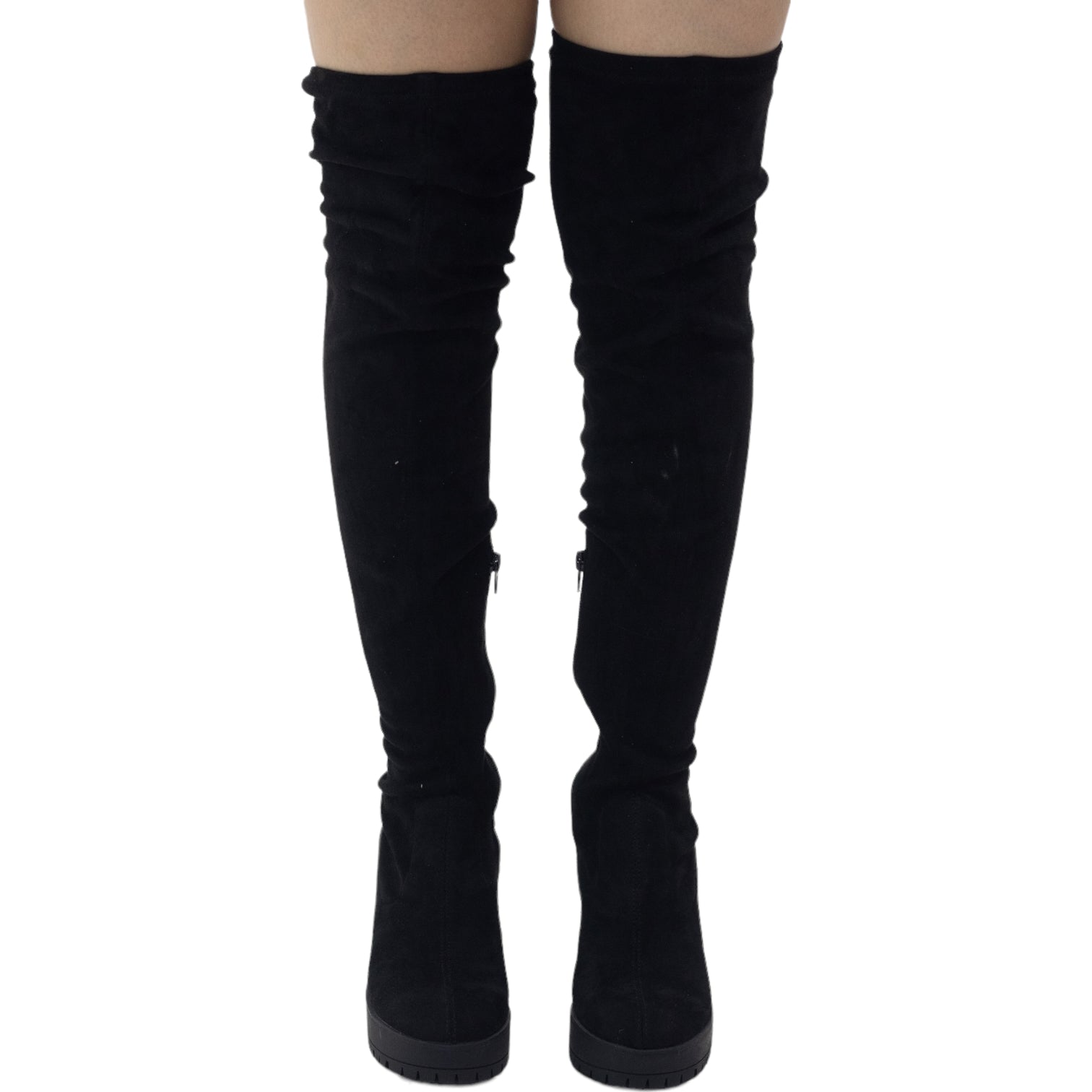 Black thigh high back boot 9cm heel garnet