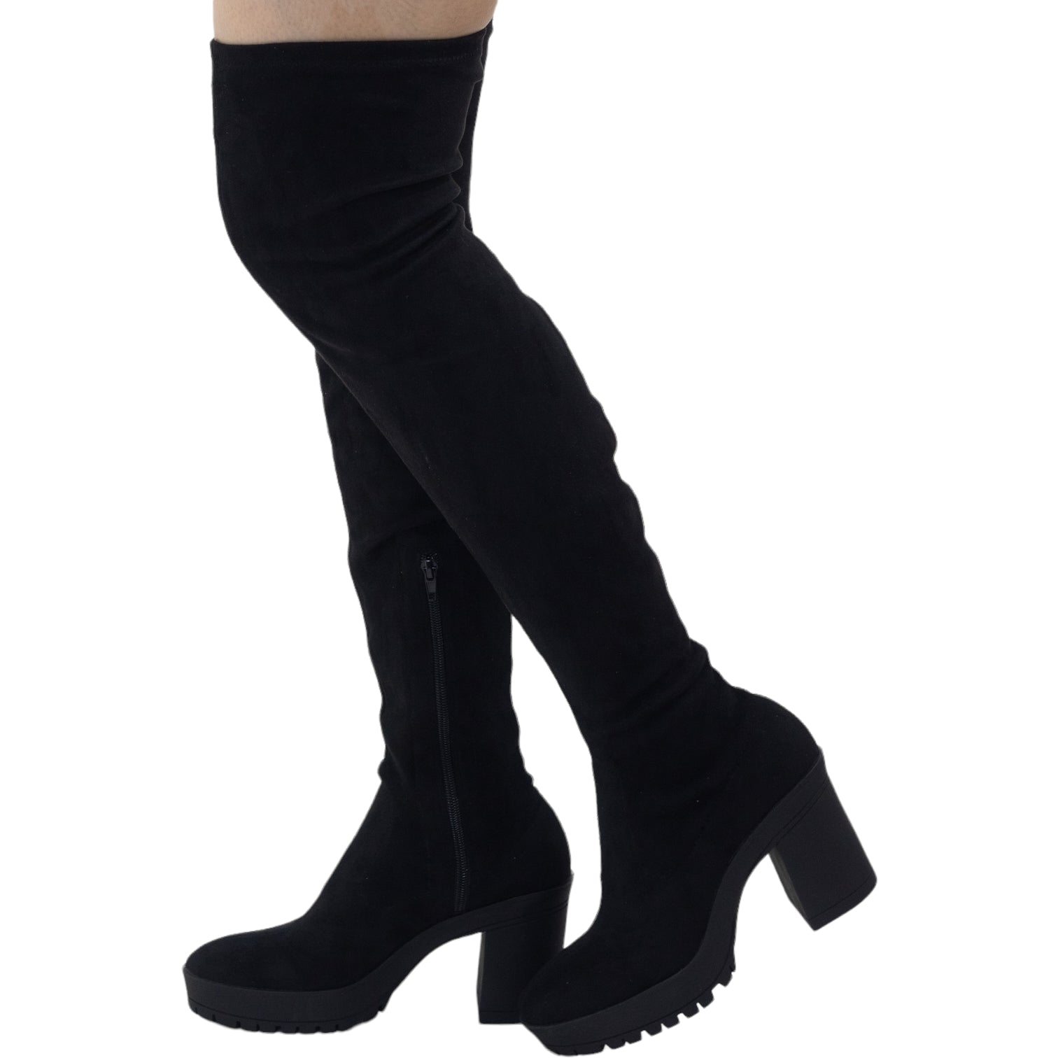 Black thigh high back boot 9cm heel garnet