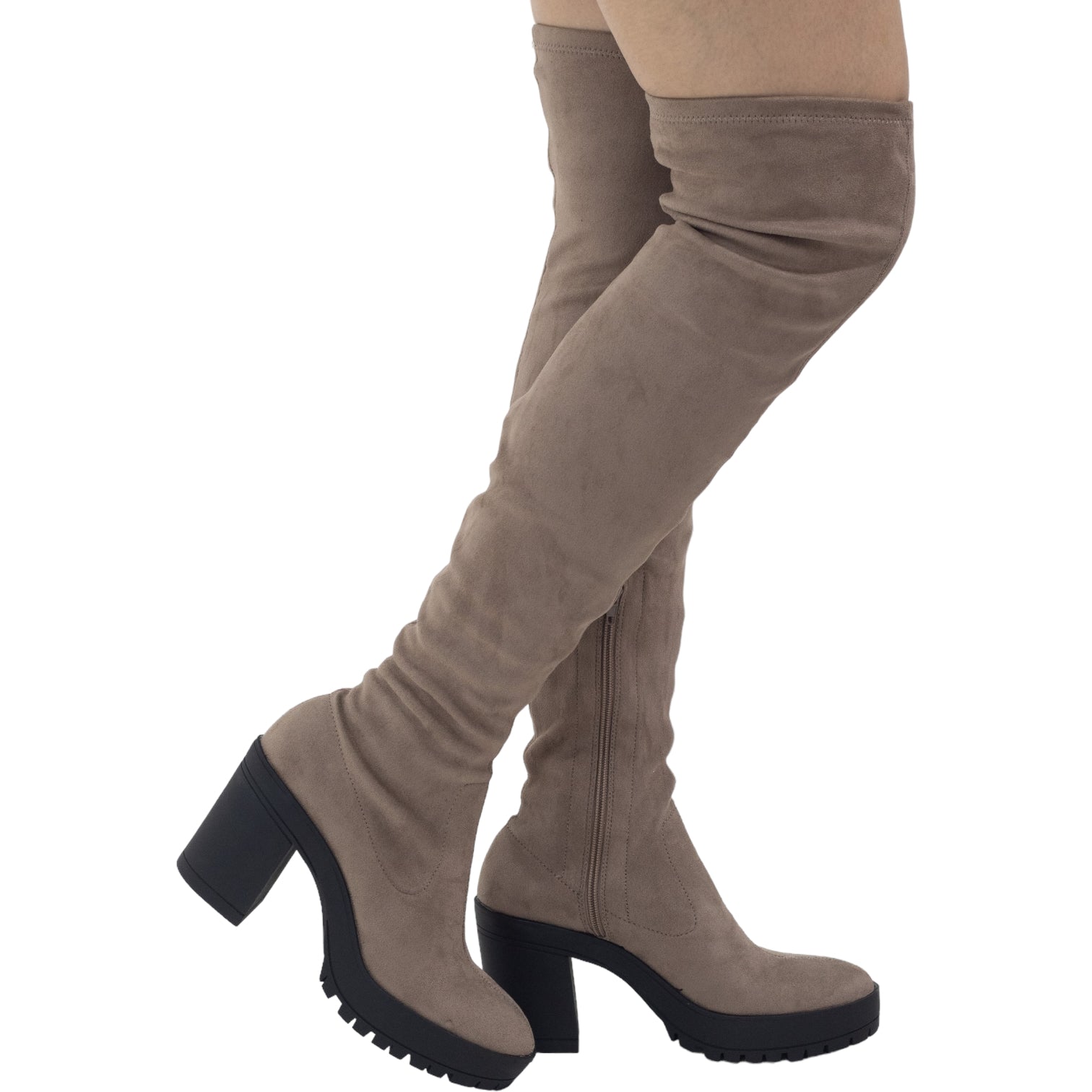 Garnet thigh high back boot 9cm heel taupe