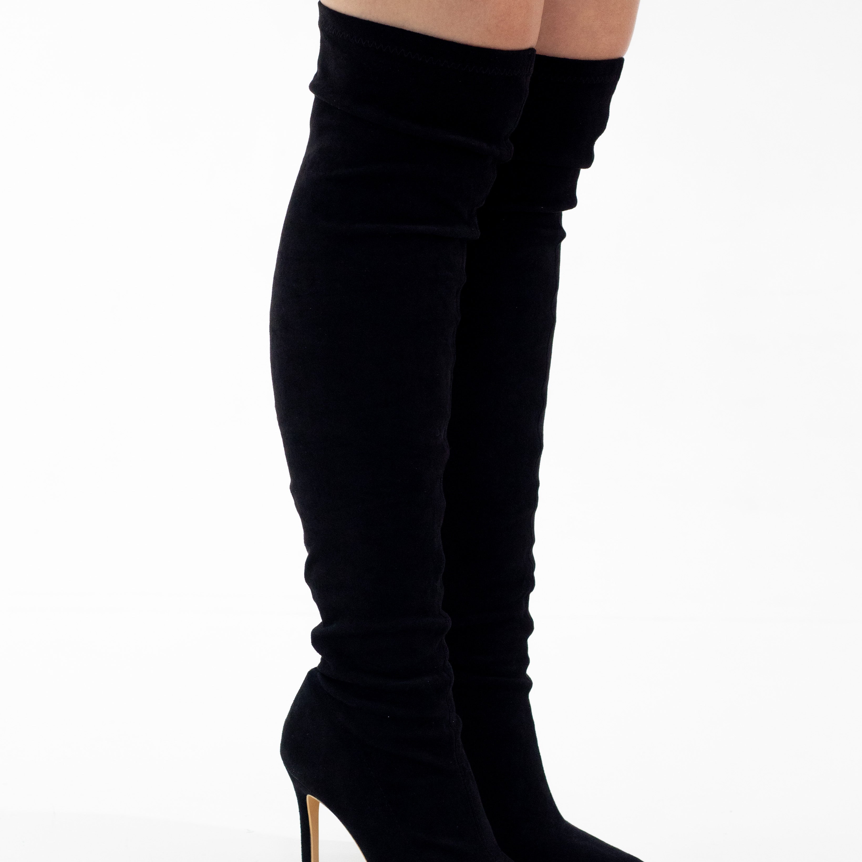 Black micro mat thigh high 10.5cm heel boot ego