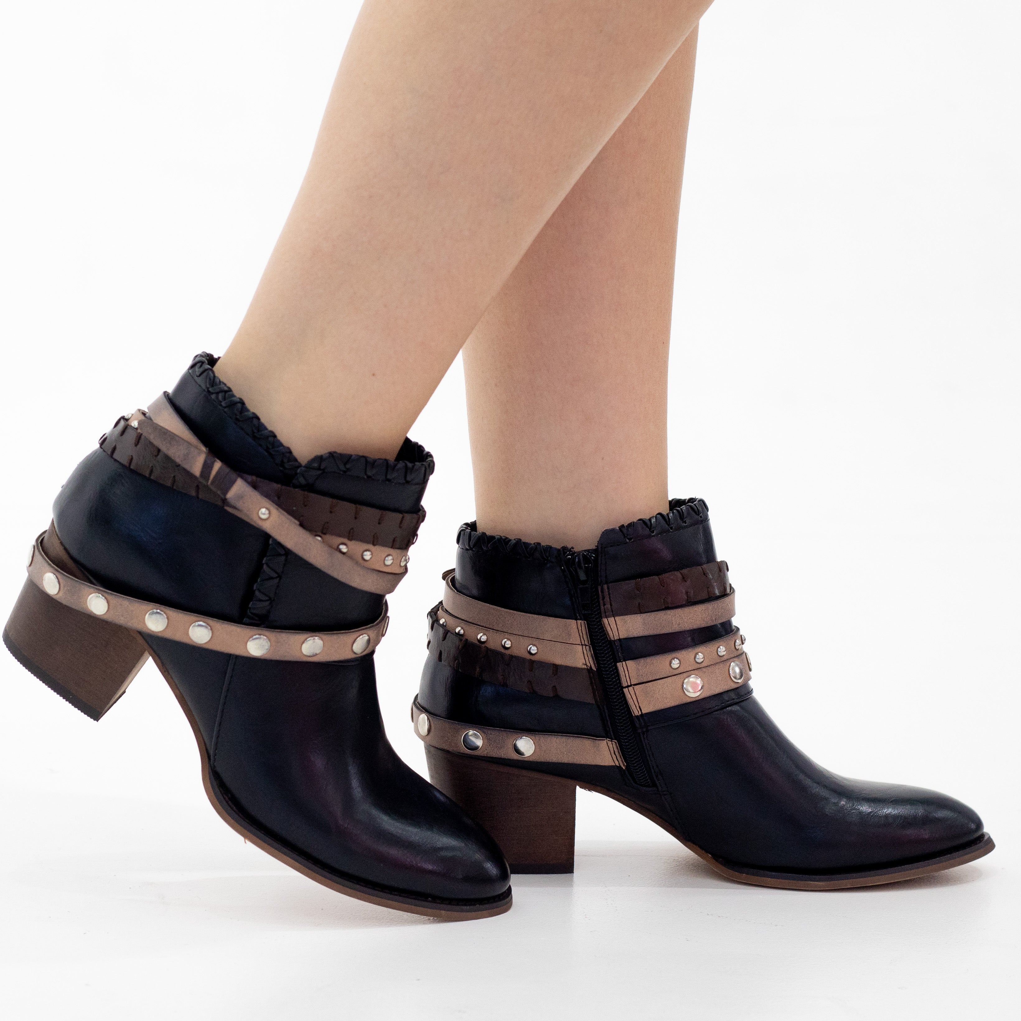 Sibyl cowboy with multiple strap ankle boot black