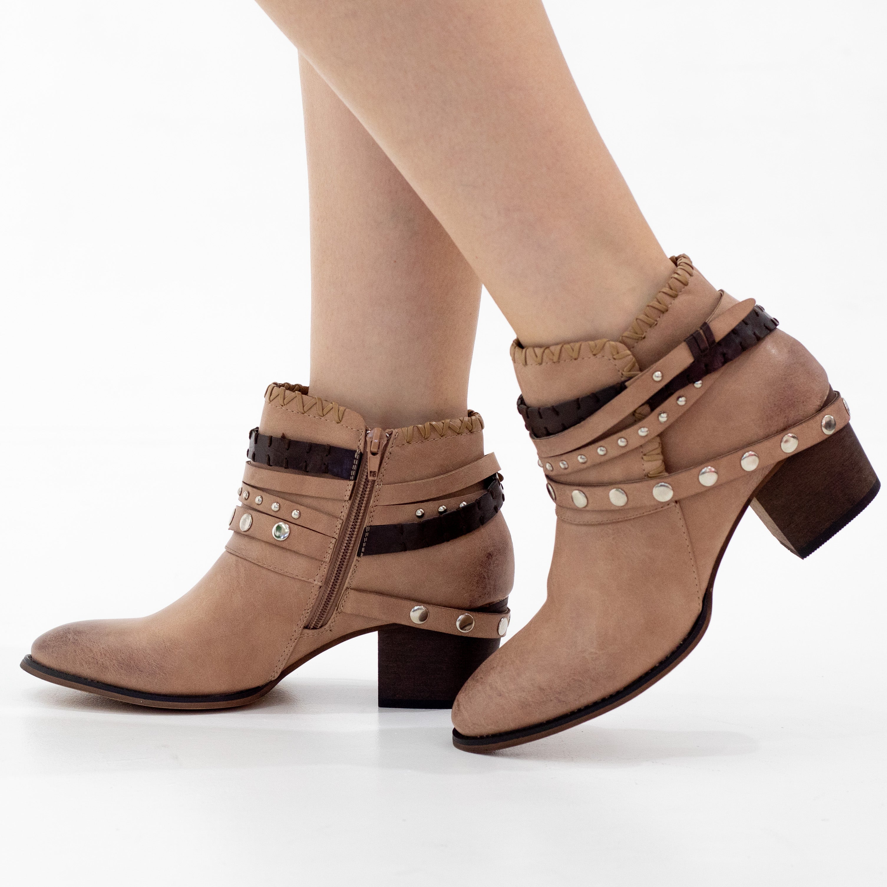Camel cowboy with multiple strap ankle boot sibyl