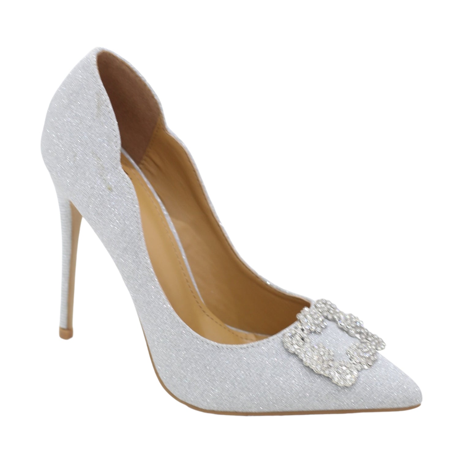 Silver shimmer open waist court on 11.5cm heel with trim toronto