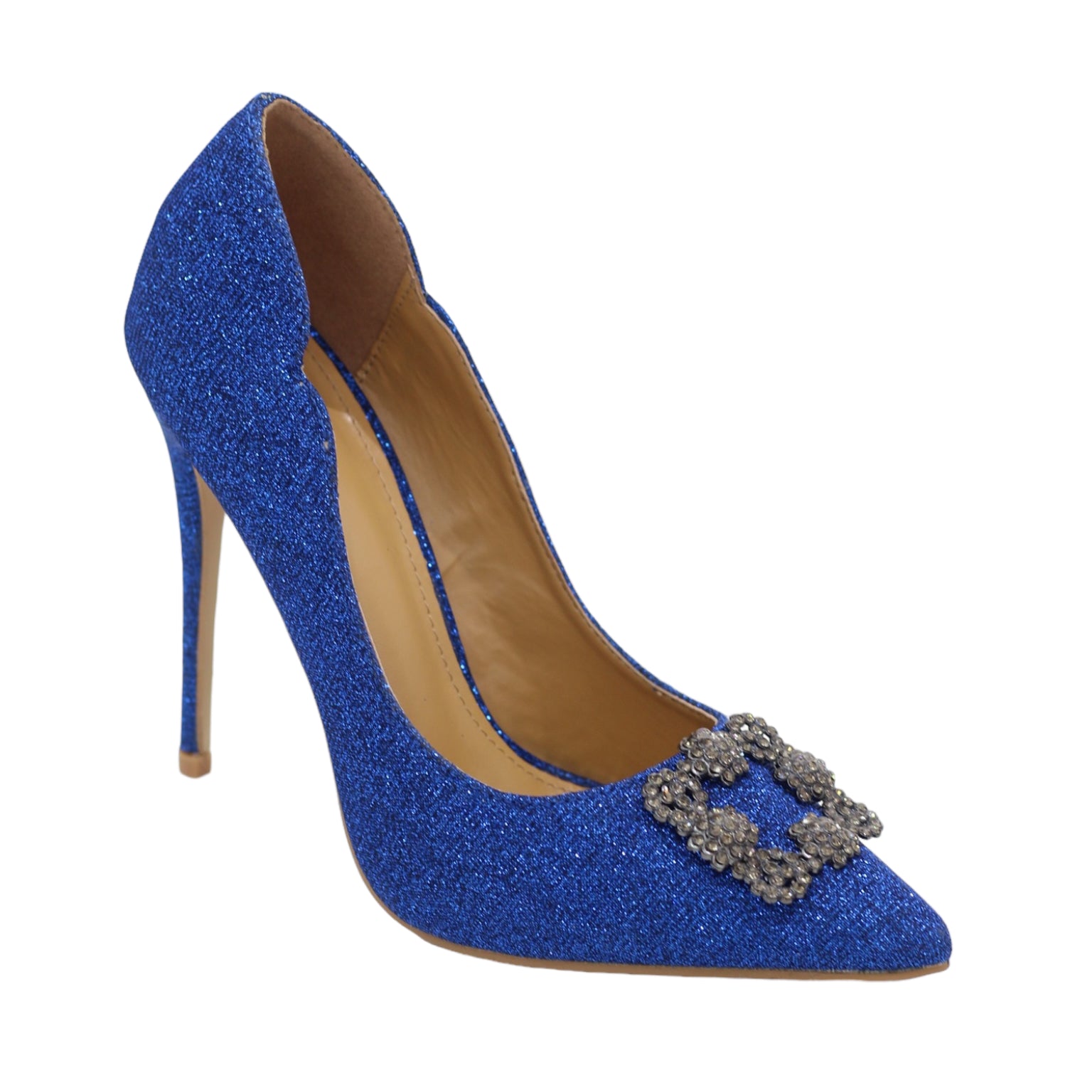 Royal blue shimmer open waist court on 11.5cm heel with trim toronto