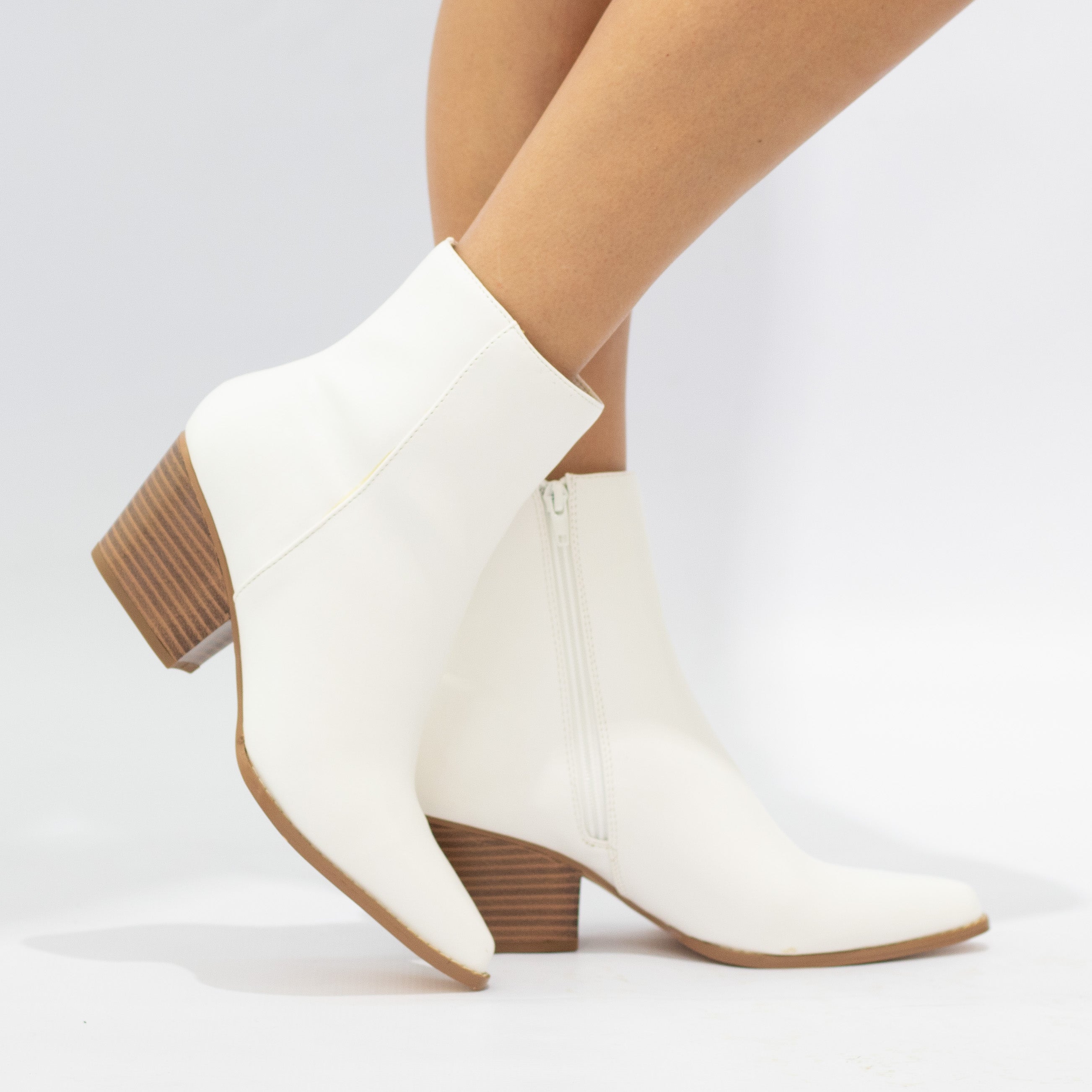 White 6cm block heel LA08-18 PU ankle boot noelle