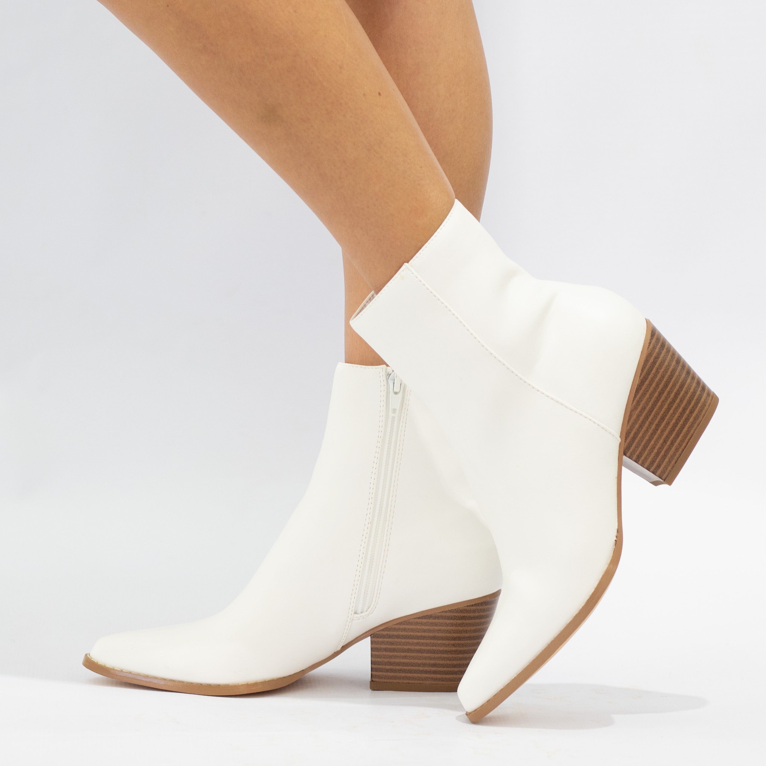 White 6cm block heel LA08-18 PU ankle boot noelle