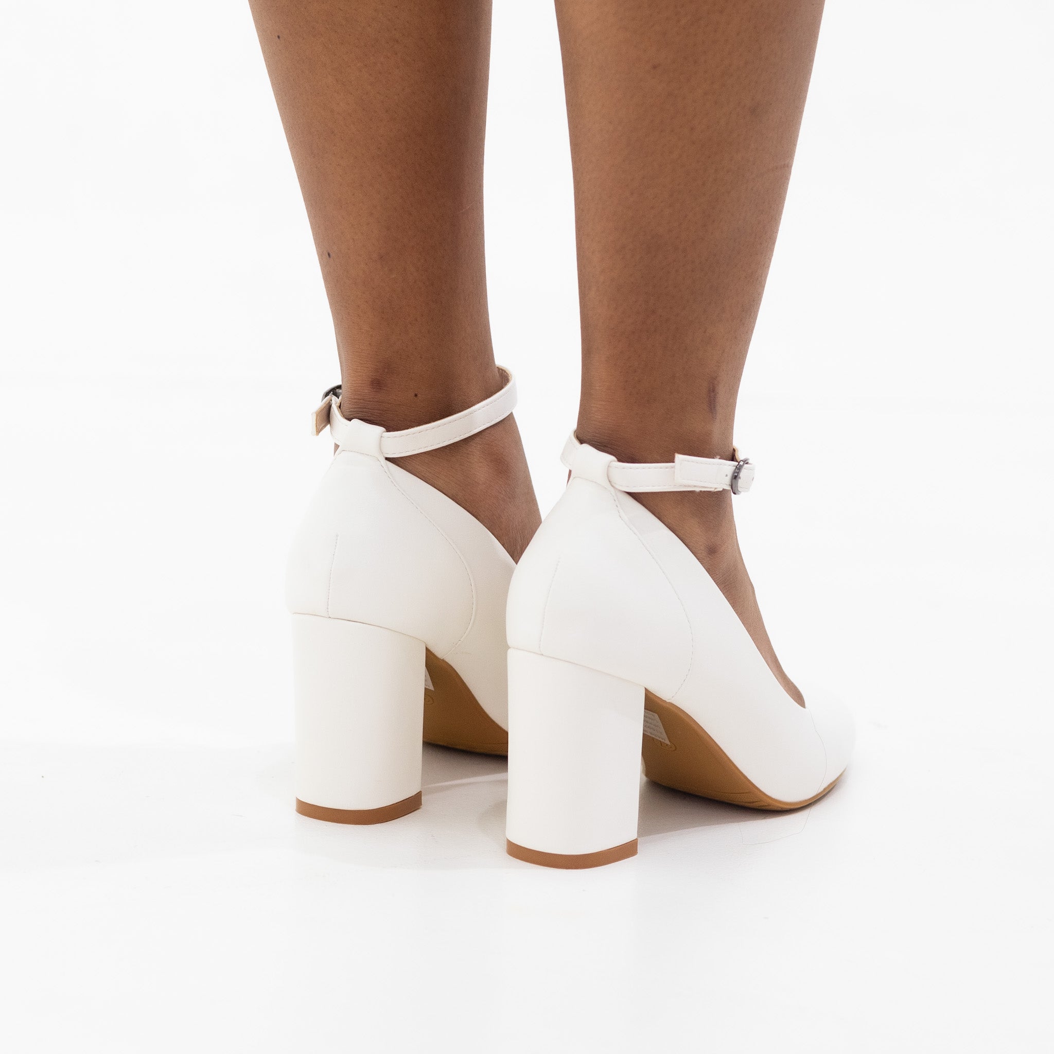 White 8cm block heel court pu mohini