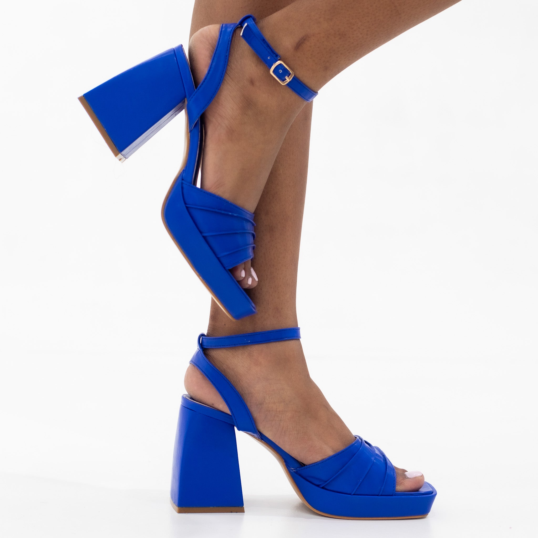 Royal blue pleated 9.5cm heel one band ankle strap sandal udele