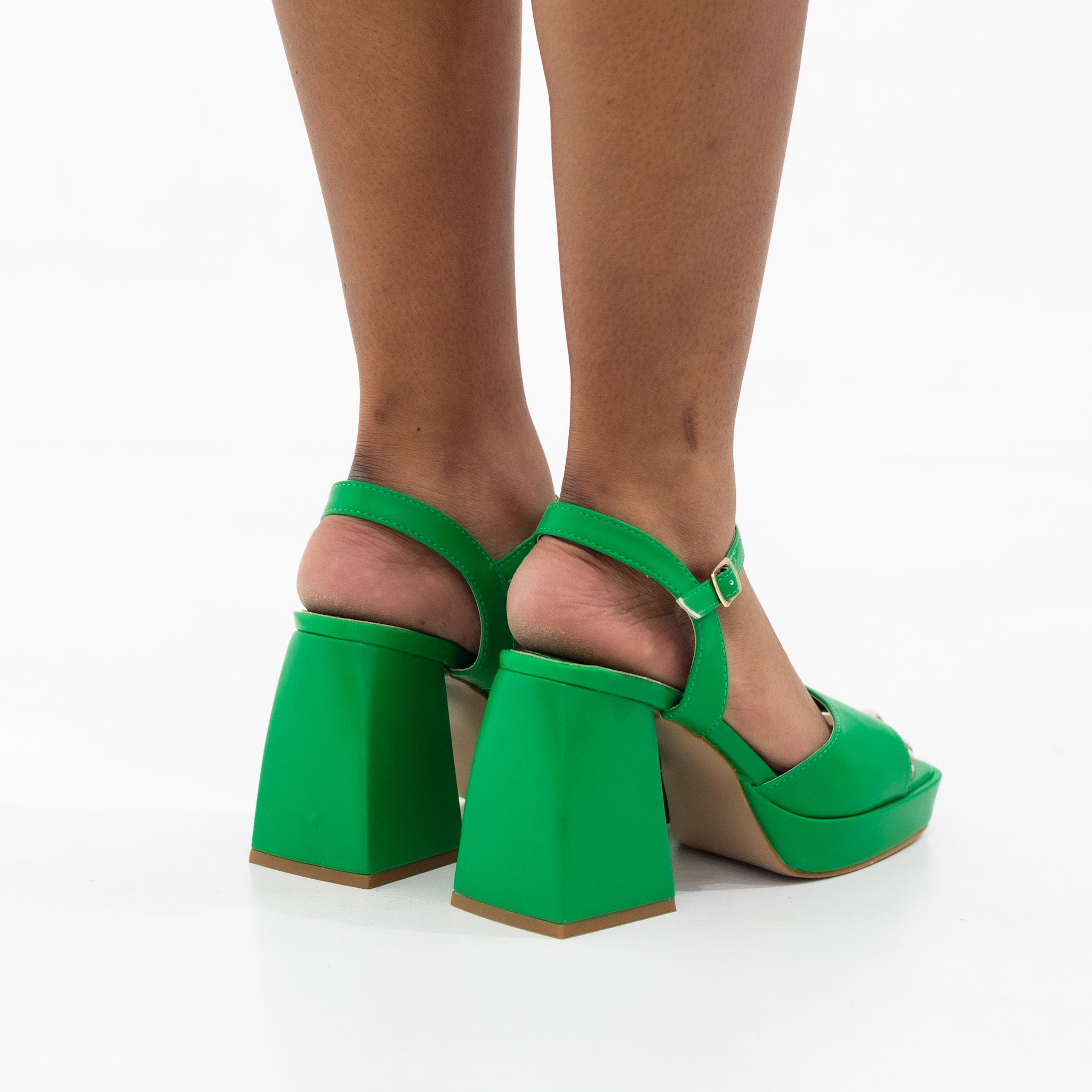 Green 9.5cm heel one band ankle strap sandal udilia