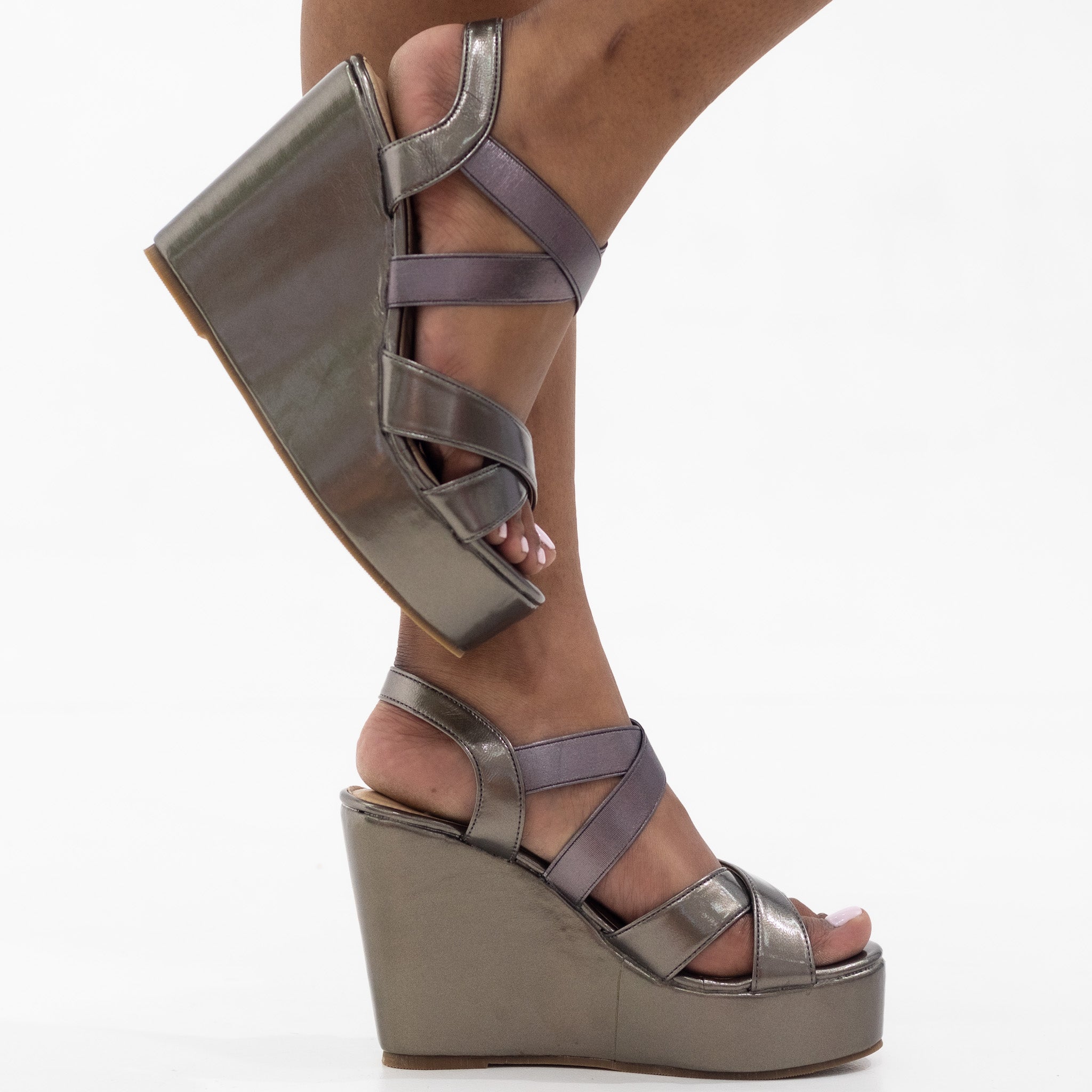 Ulalia strappy 11cm wedge sandals pewter
