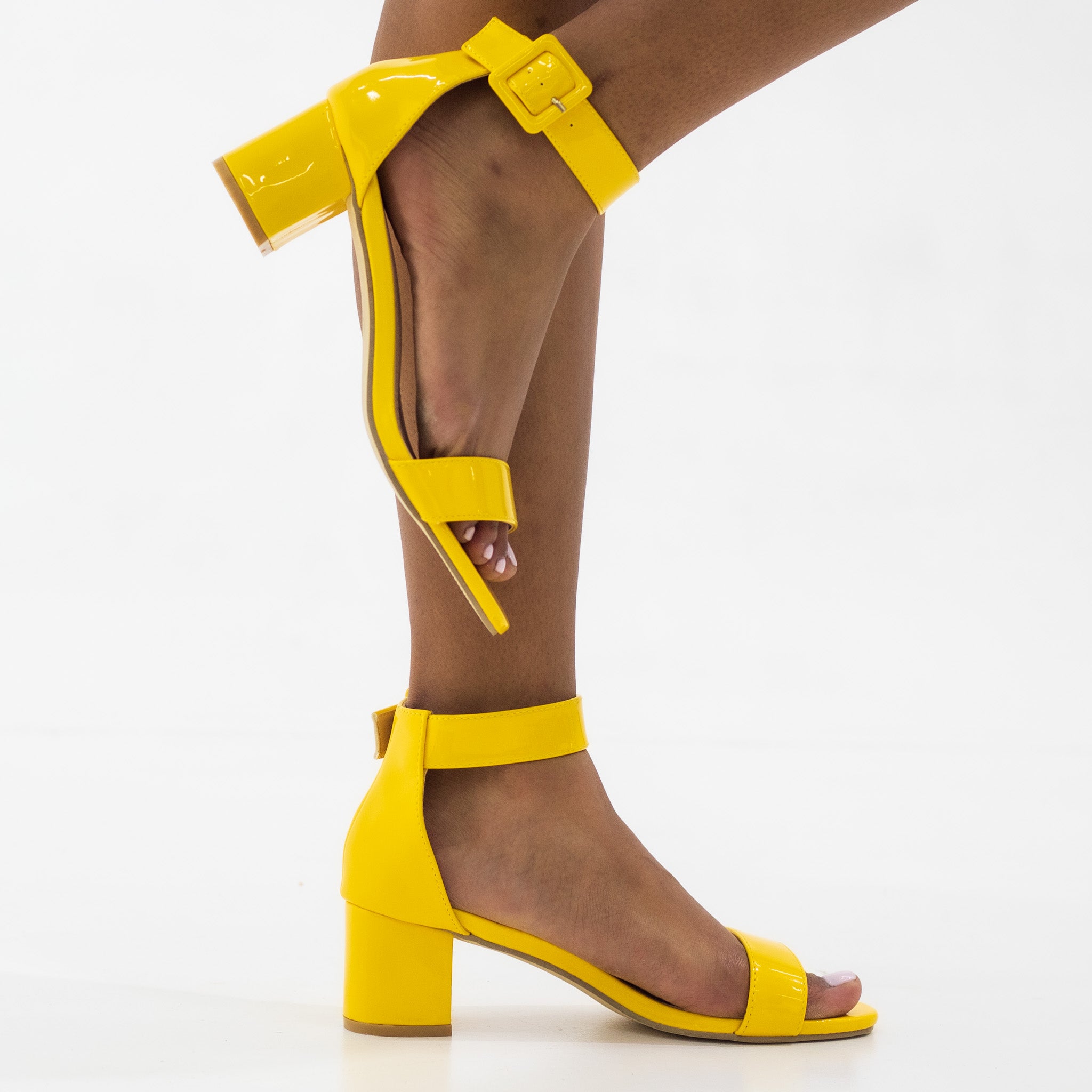 Ulana one band ankle strap 5.5cm heel sandal pat yellow