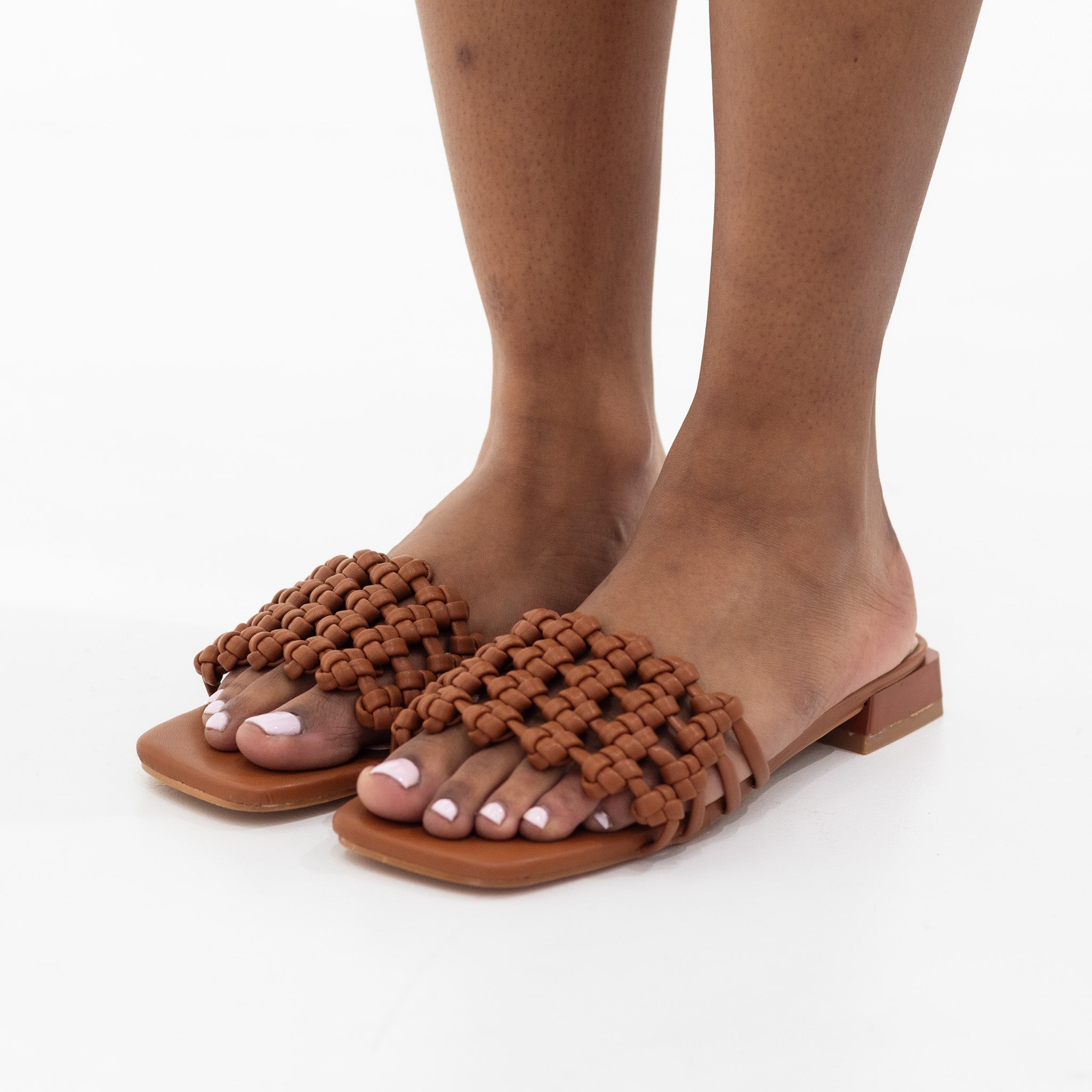 Unilody flat pleated slide on a 2cm flat heel brown