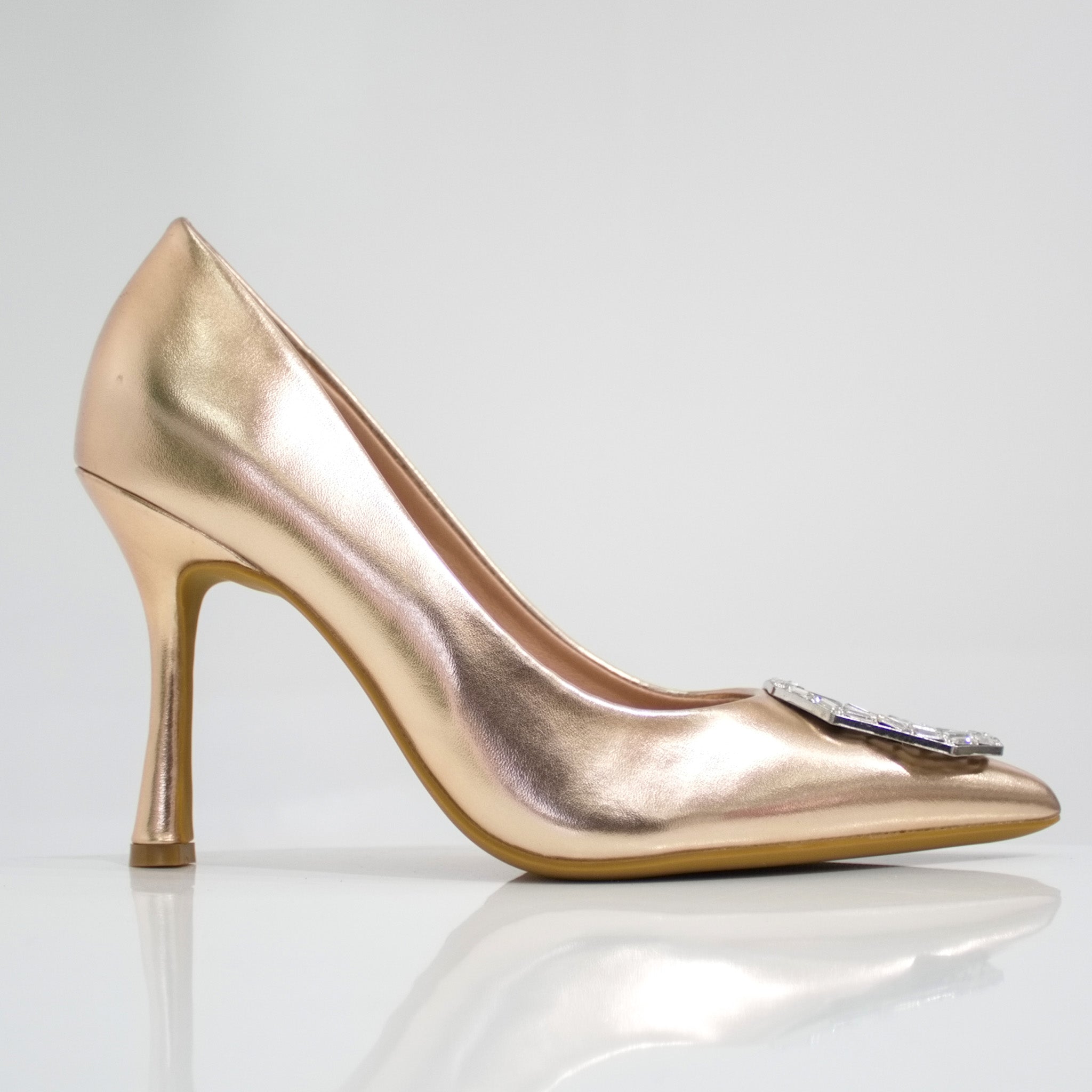Champagne 9.5cm heel court with diamante trim valoria