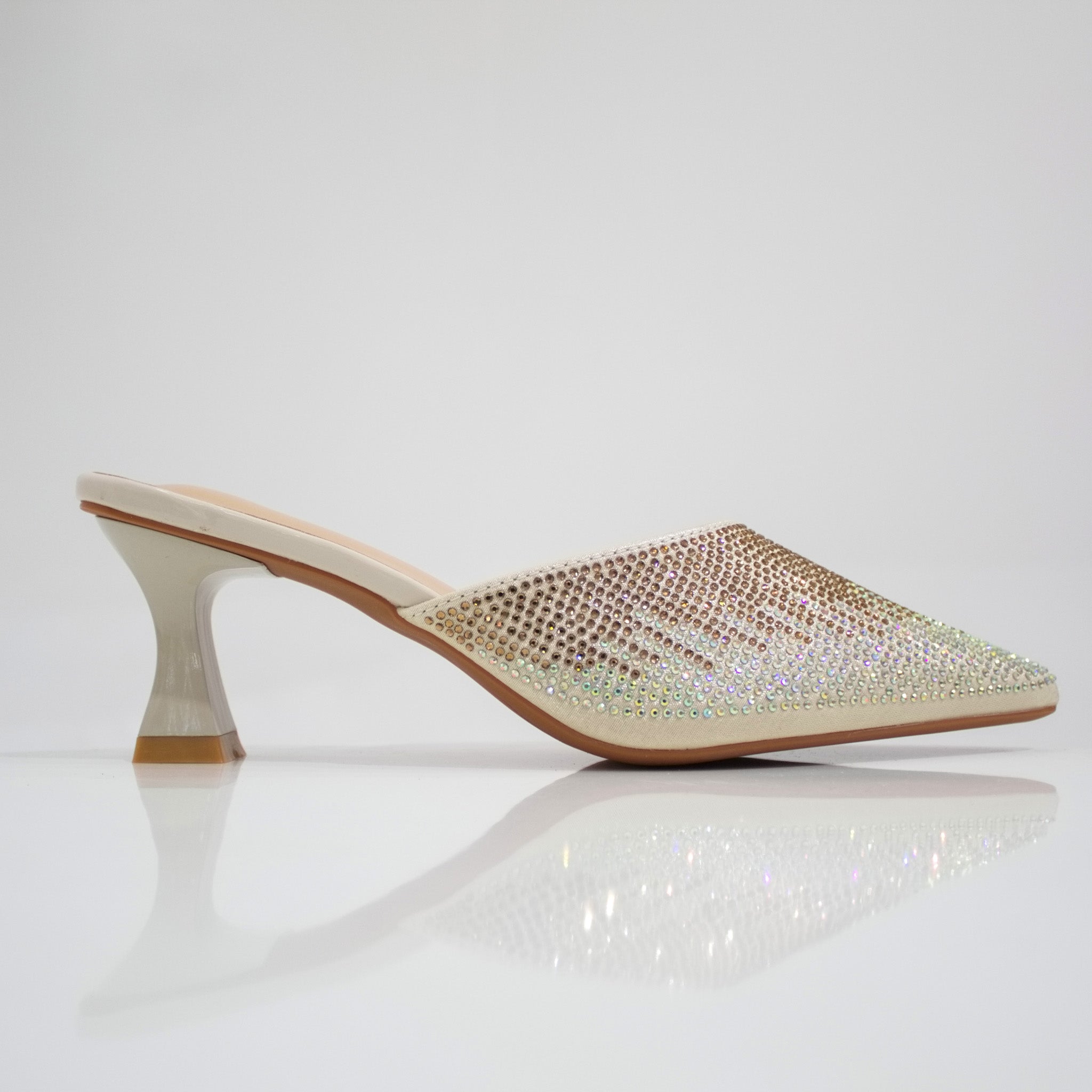 Beige paisley embellished slide on a 6cm heel valri
