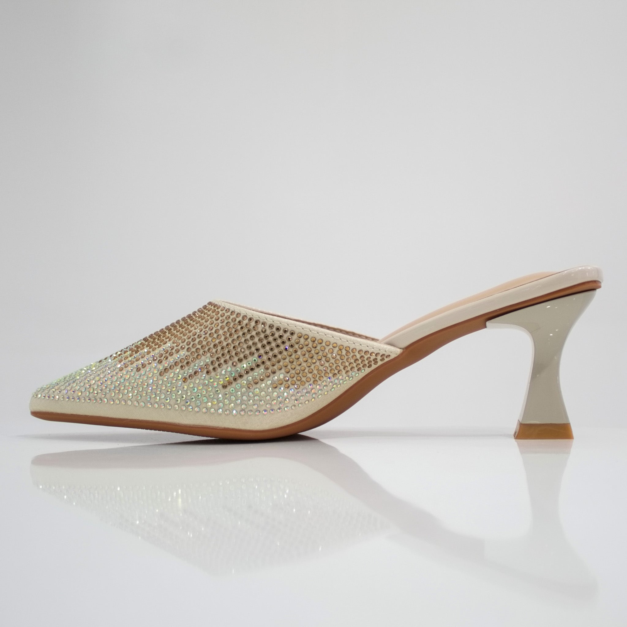 Beige paisley embellished slide on a 6cm heel valri
