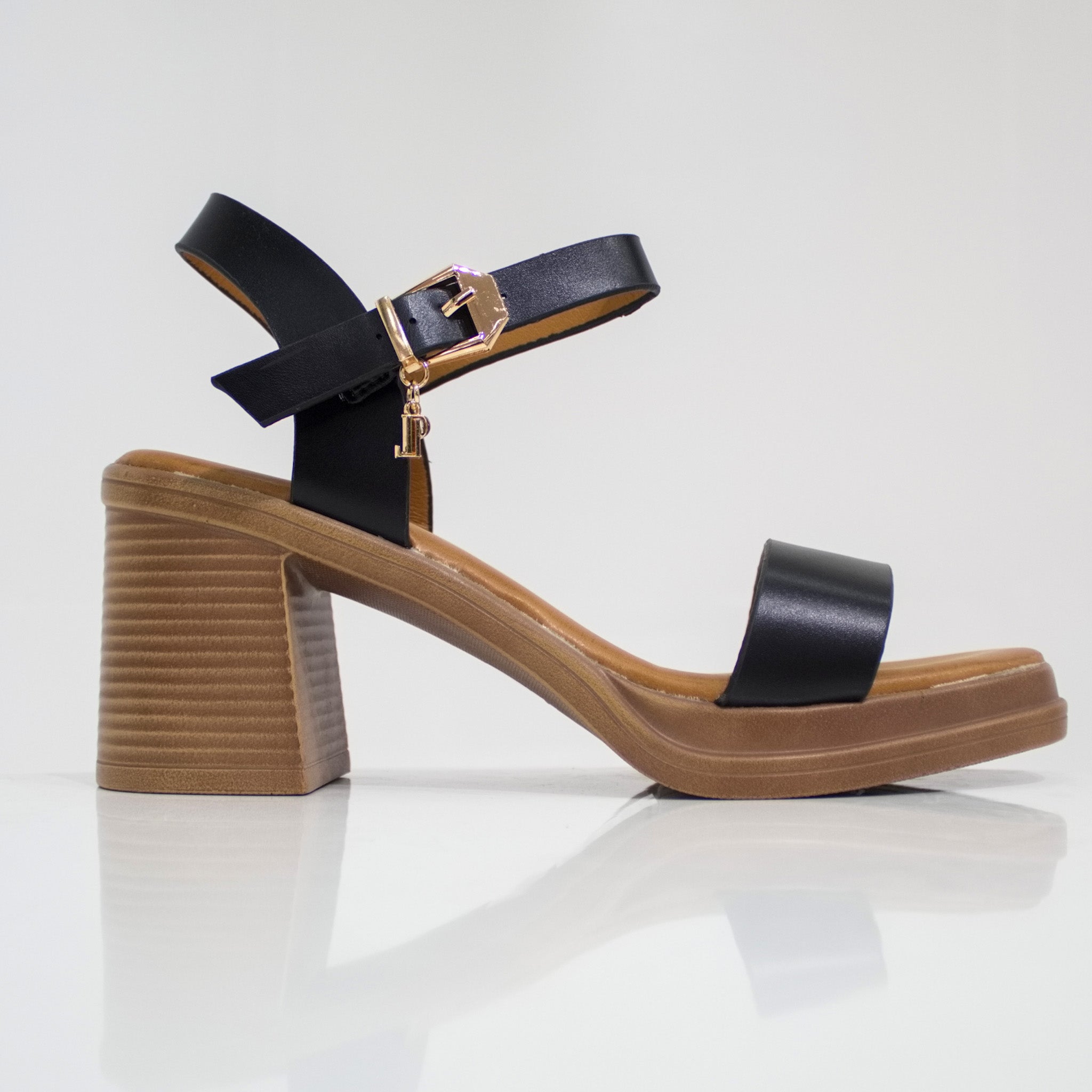 black one band sandal on 7.5cm block heel