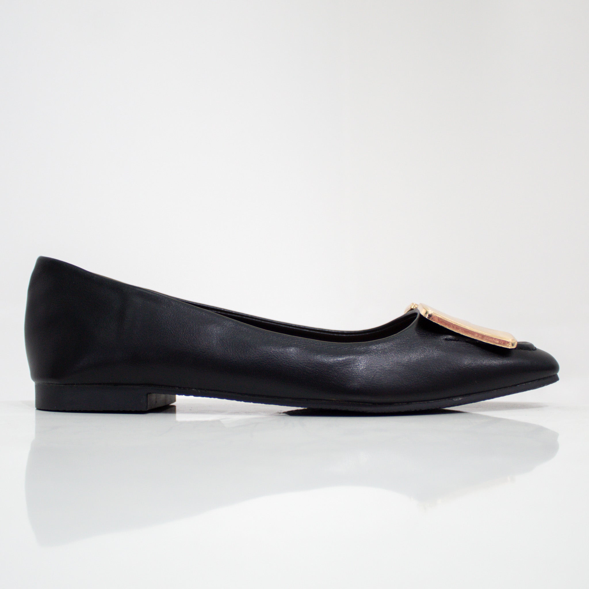 Alvira gold H-trim faux leather pump shoes black