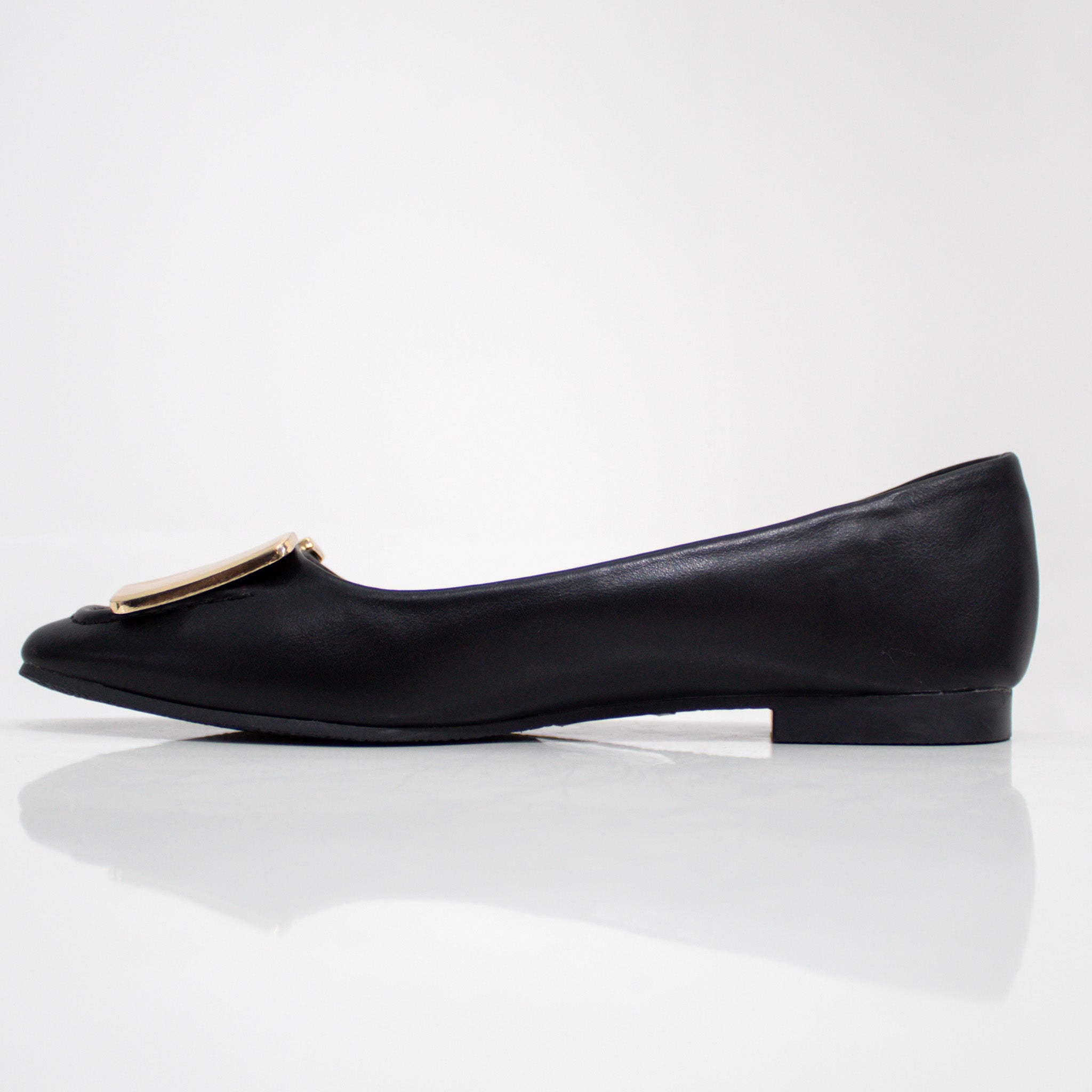 Black gold H-trim faux leather pump shoes alvira
