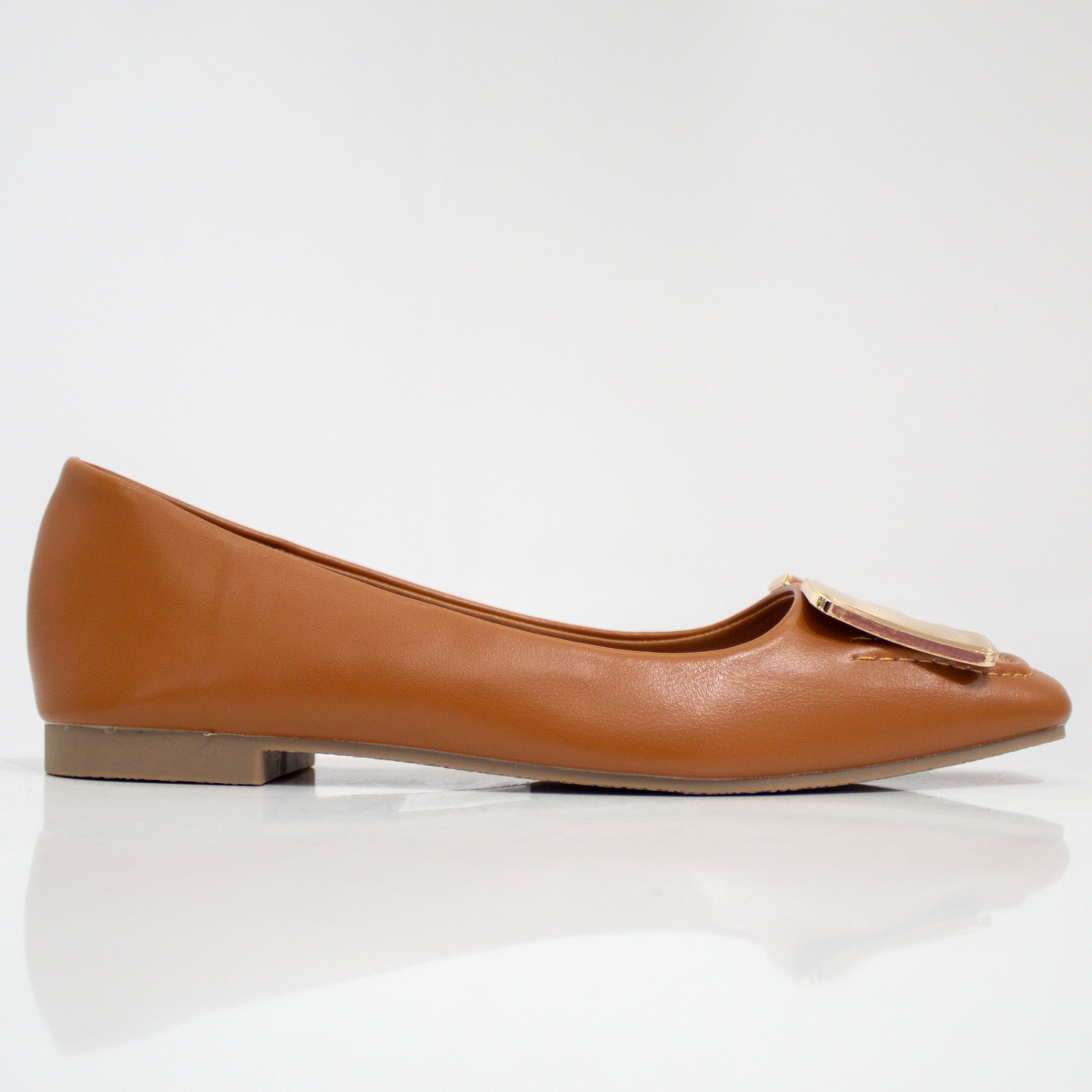 Alvira gold H-trim faux leather pump shoes brown