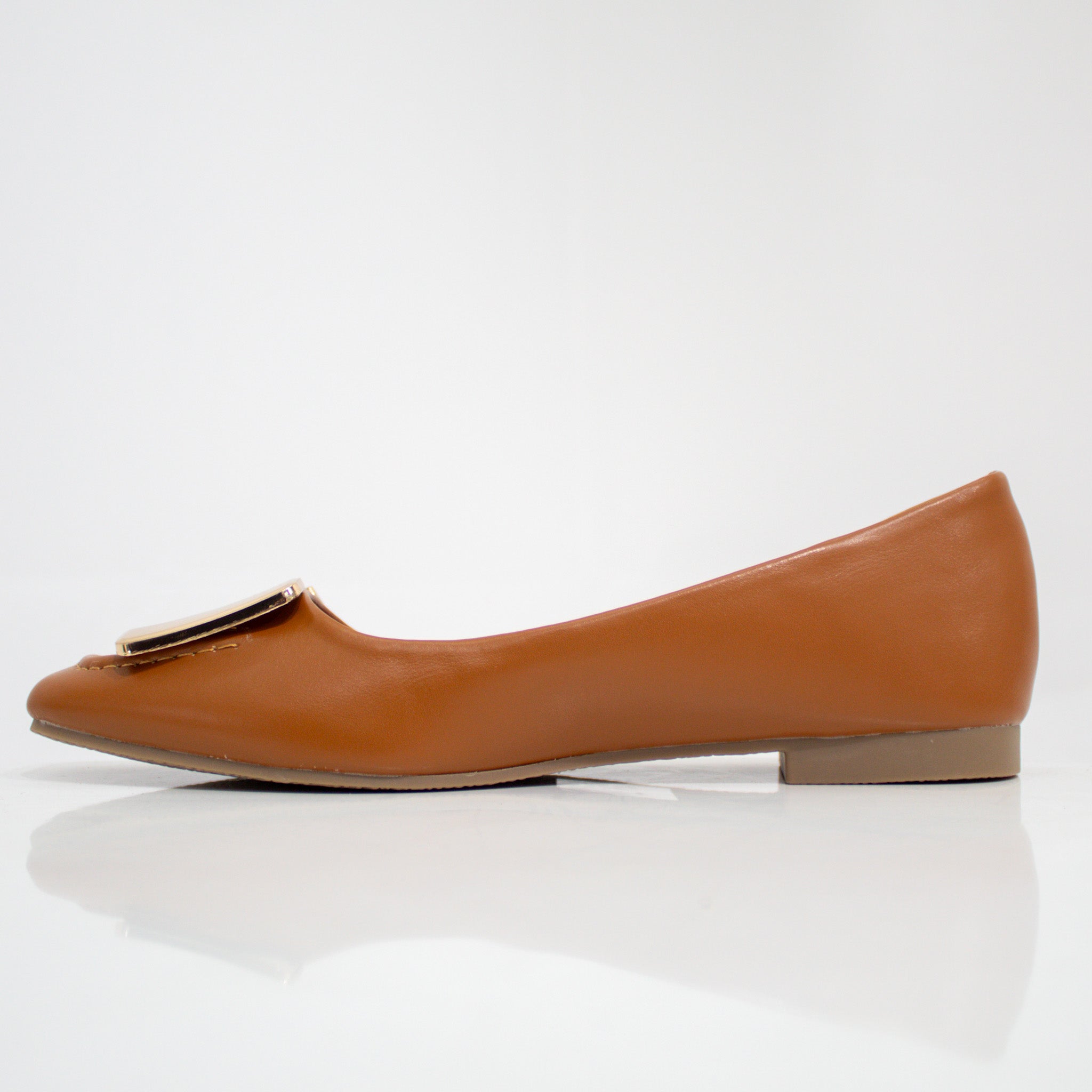 Brown gold H-trim faux leather pump shoes alvira