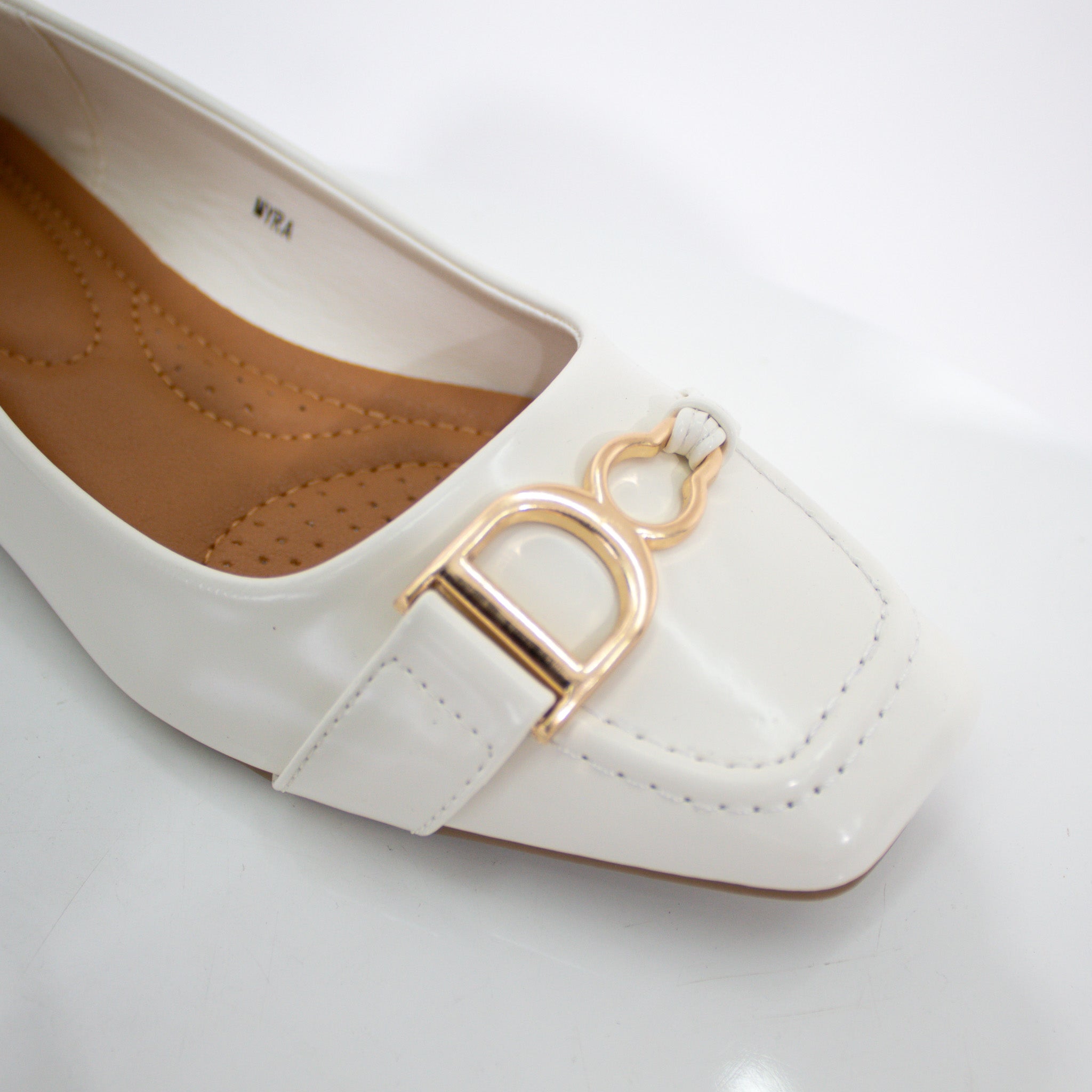 Myra gold DG trim faux leather pump shoe white