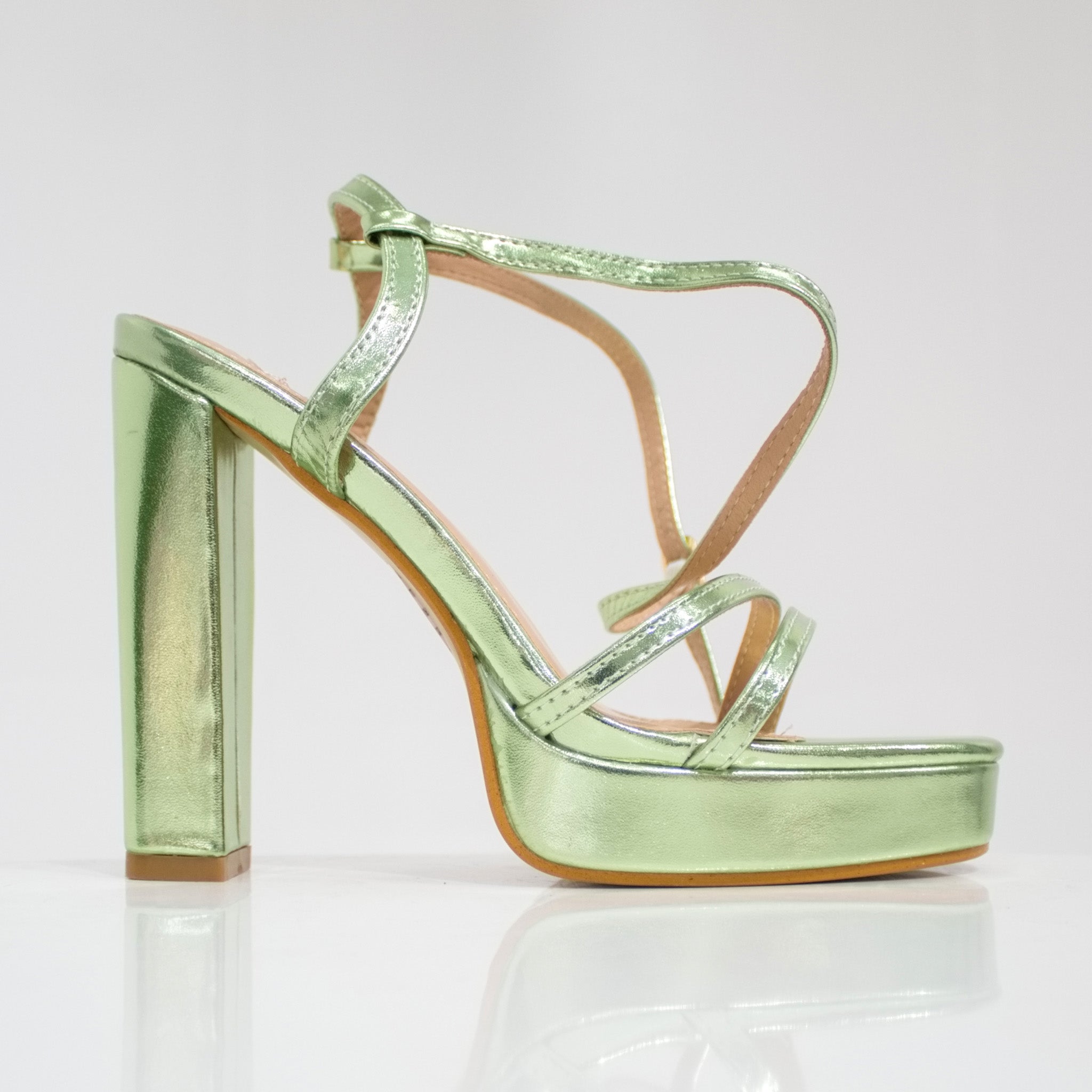 green double band 11.5cm platform heel ankle strap sandal 