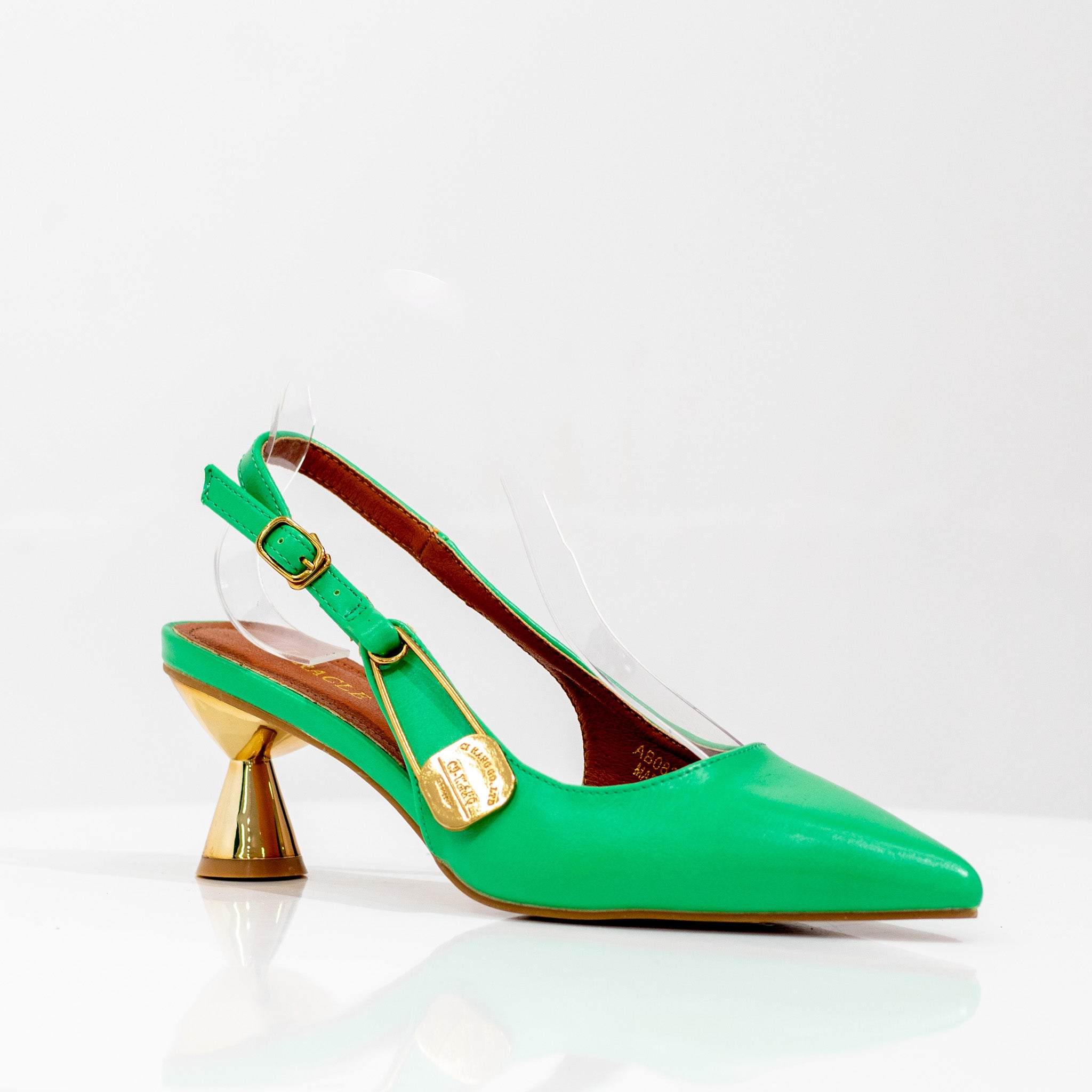 Miracle 6cm heel croc sling back shoe green