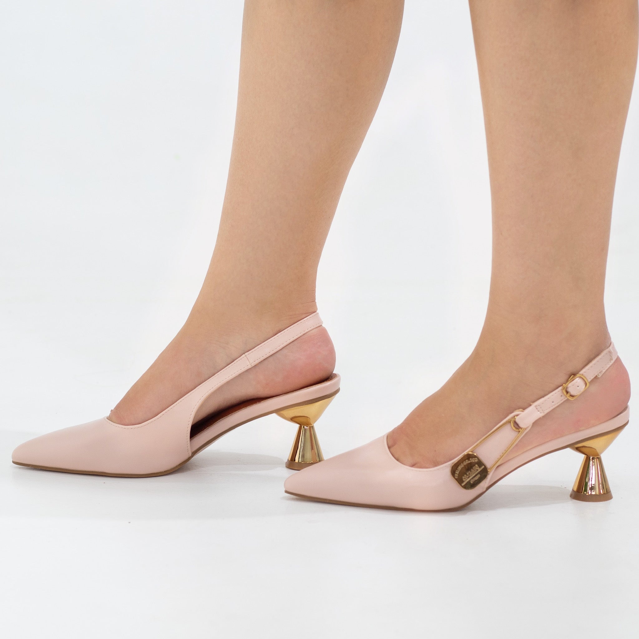 Pink 6cm heel croc sling back shoe miracle