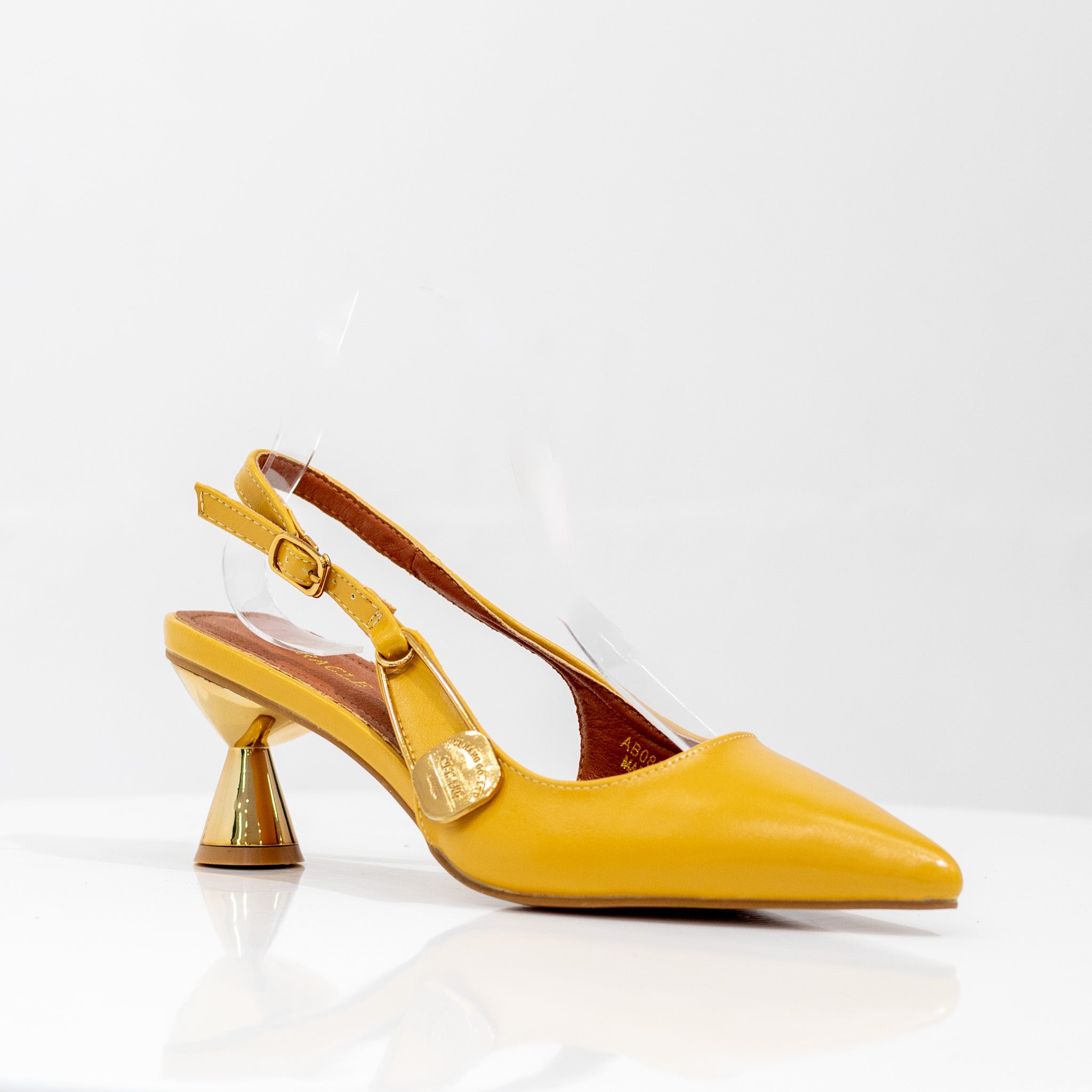 Mustard 6cm heel croc sling back shoe miracle