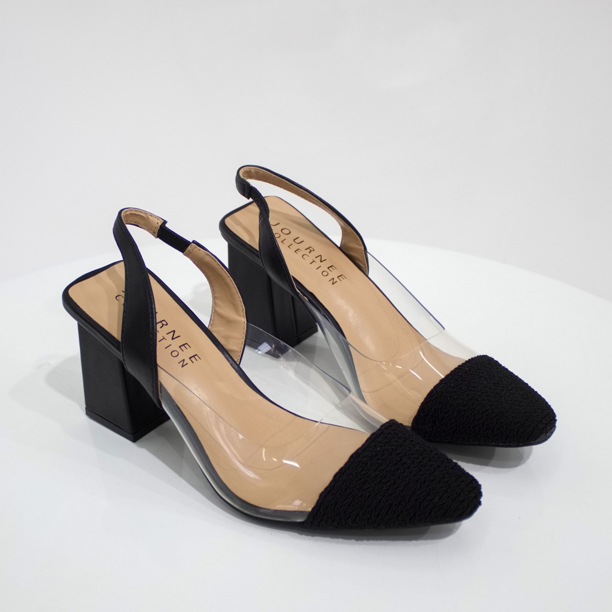 Black 7cm heel vinyl sling back shoe journee