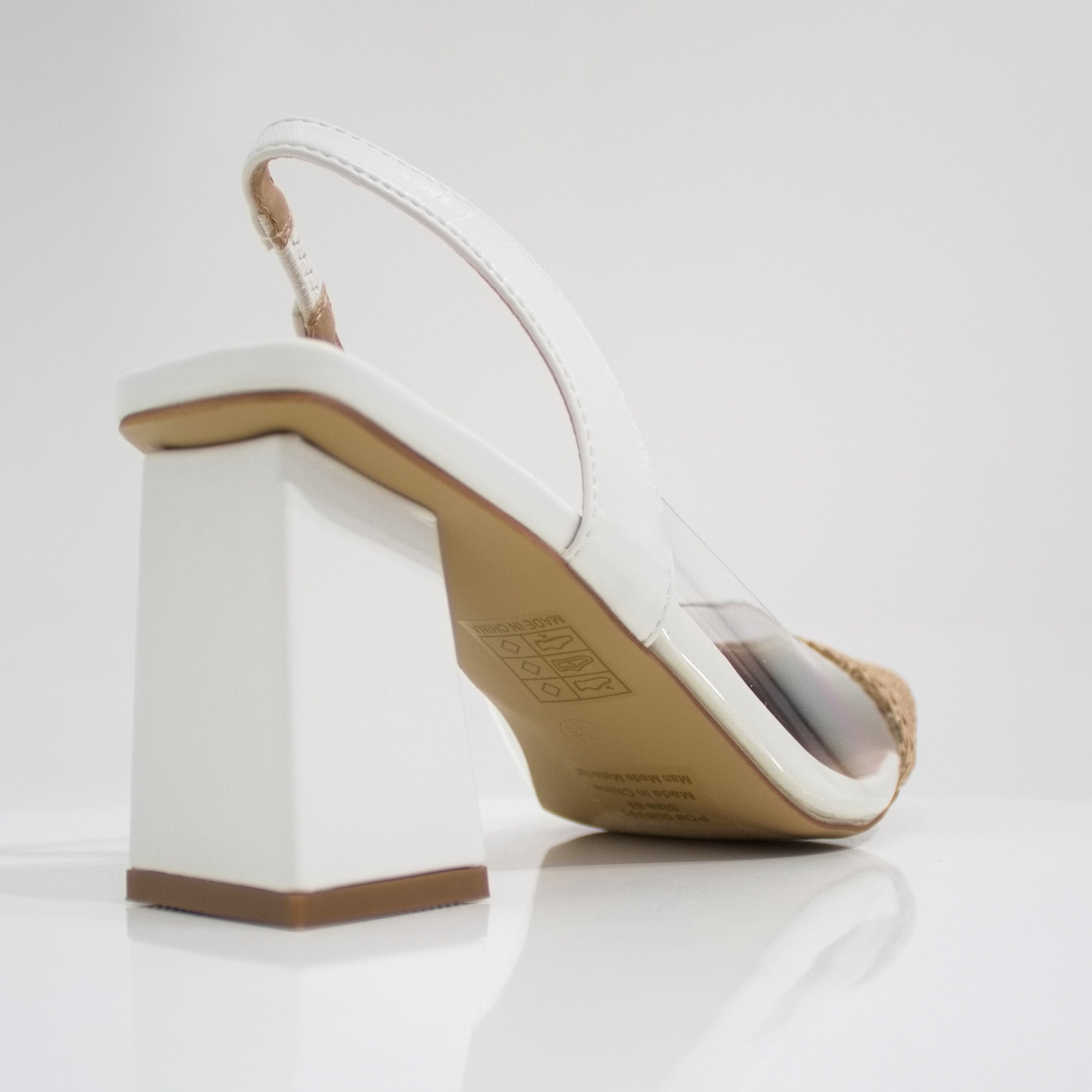 Journee 7cm heel vinyl sling back shoe white
