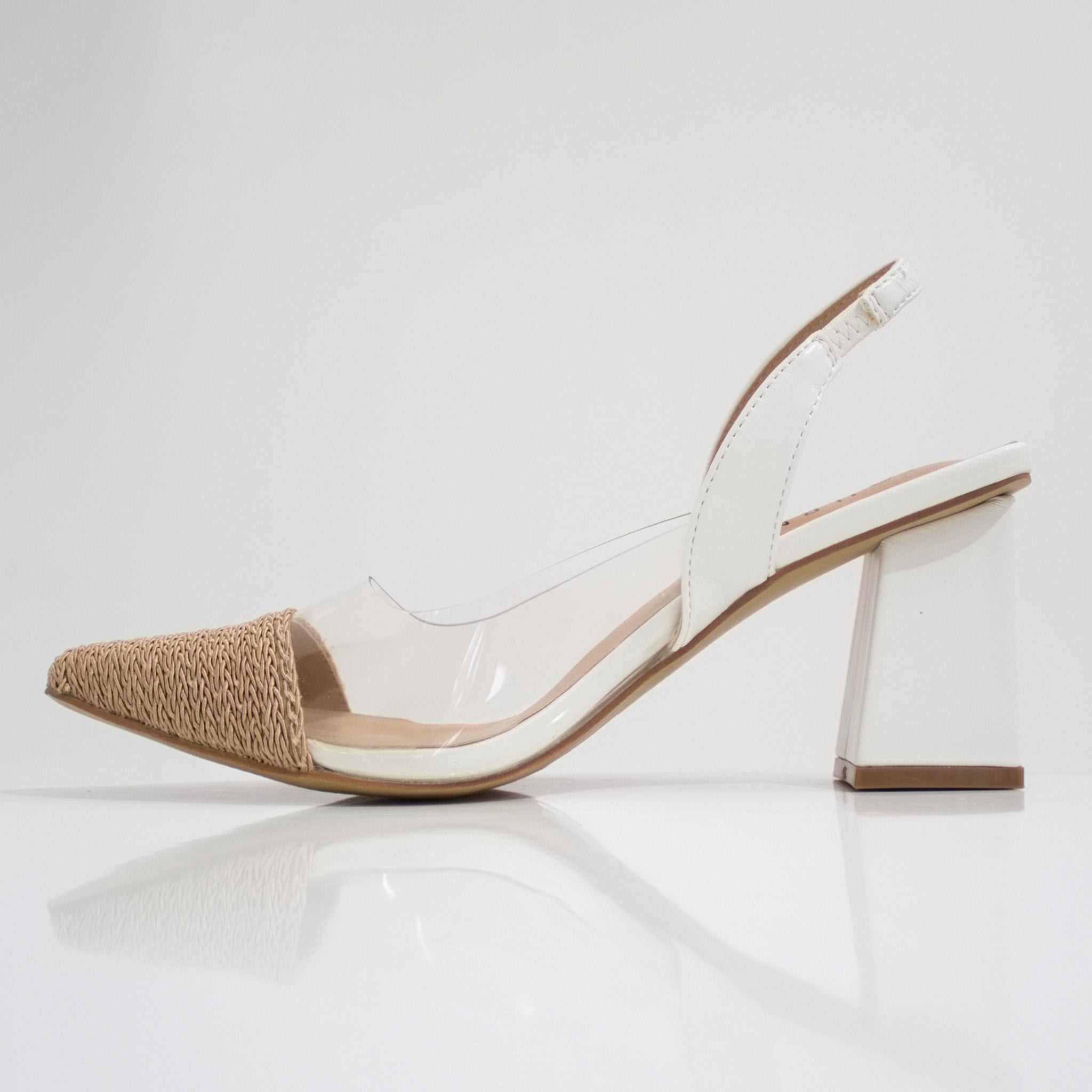 White 7cm heel vinyl sling back shoe journee