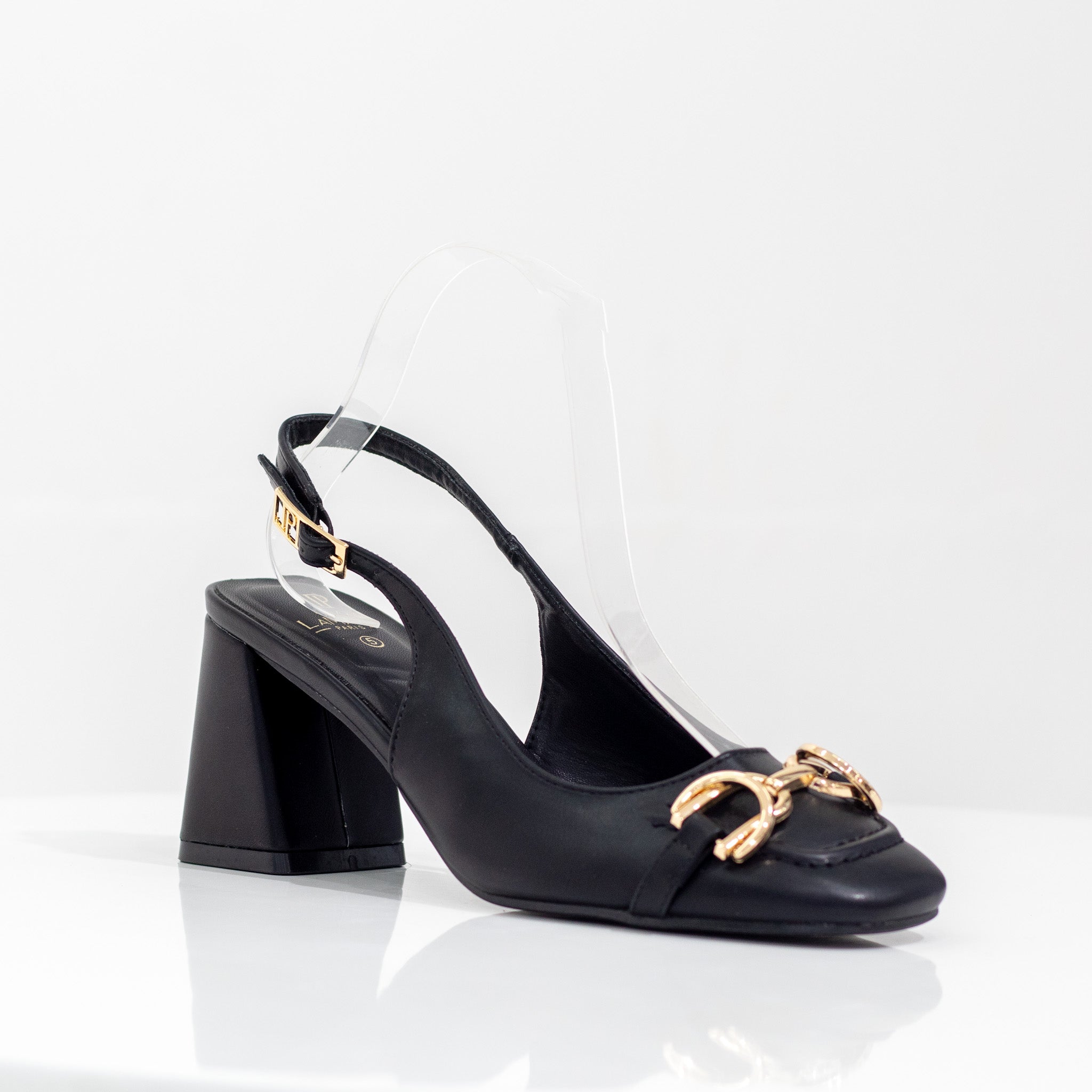 black  7cm heel pleather slingback with trim pumps 