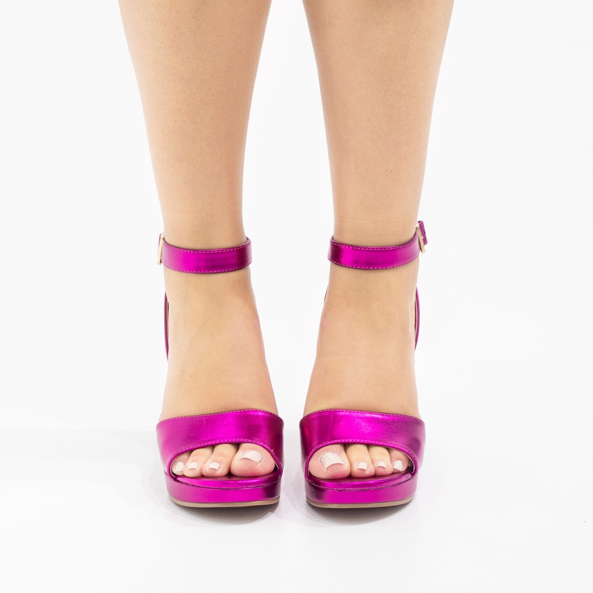Fuchsia one band sandal on 9cm platform heel cherish