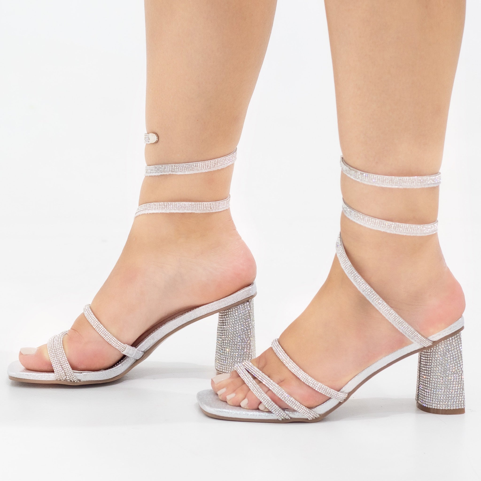 Silver 2 band diamante spiral sandal on 7cm heel suhana