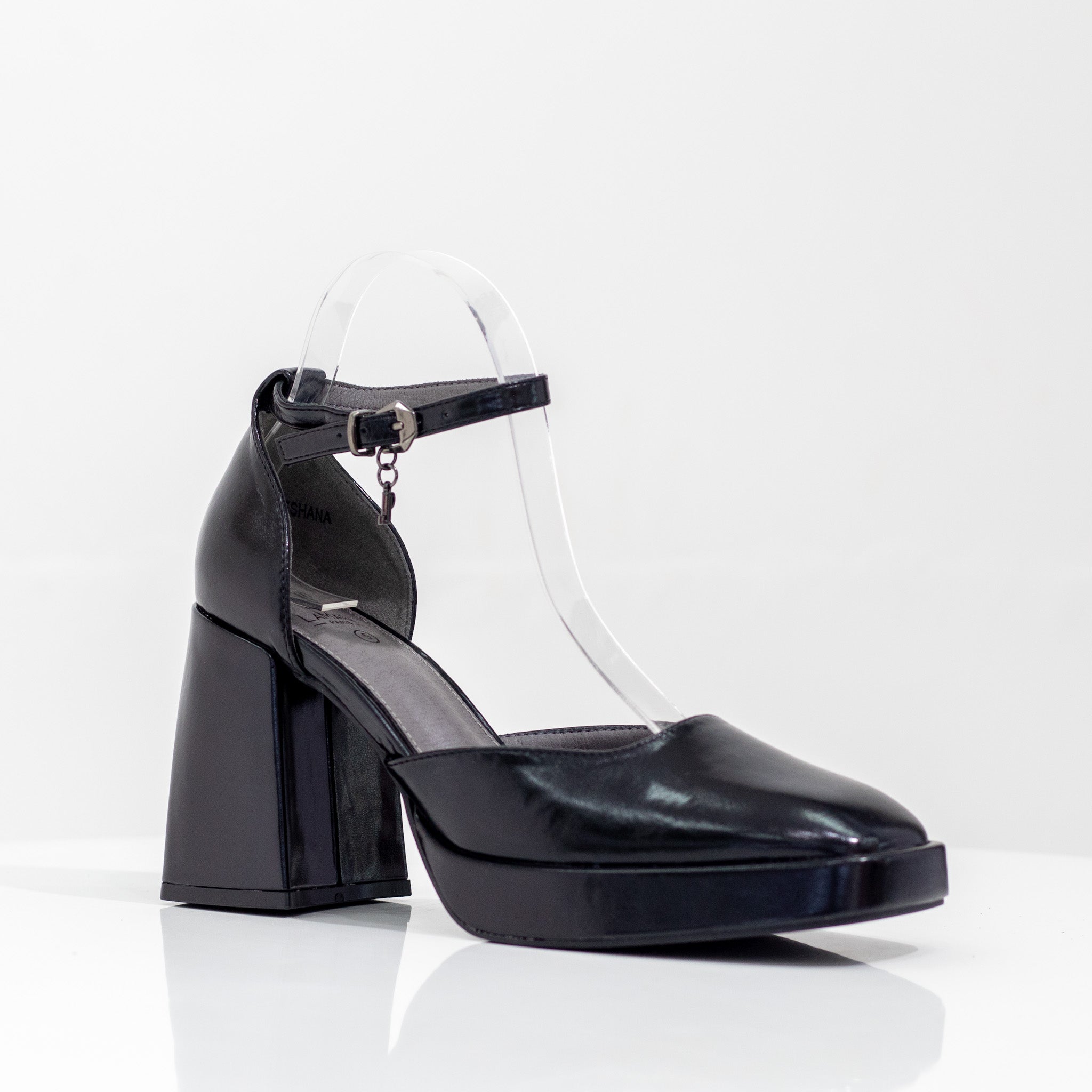 black open waist pu on 9cm platform heel 