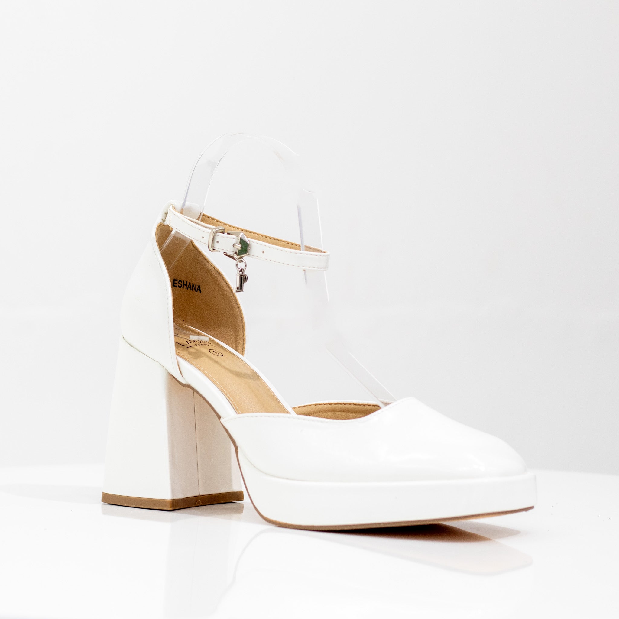 Eshana open waist pu on 9cm platform heel white