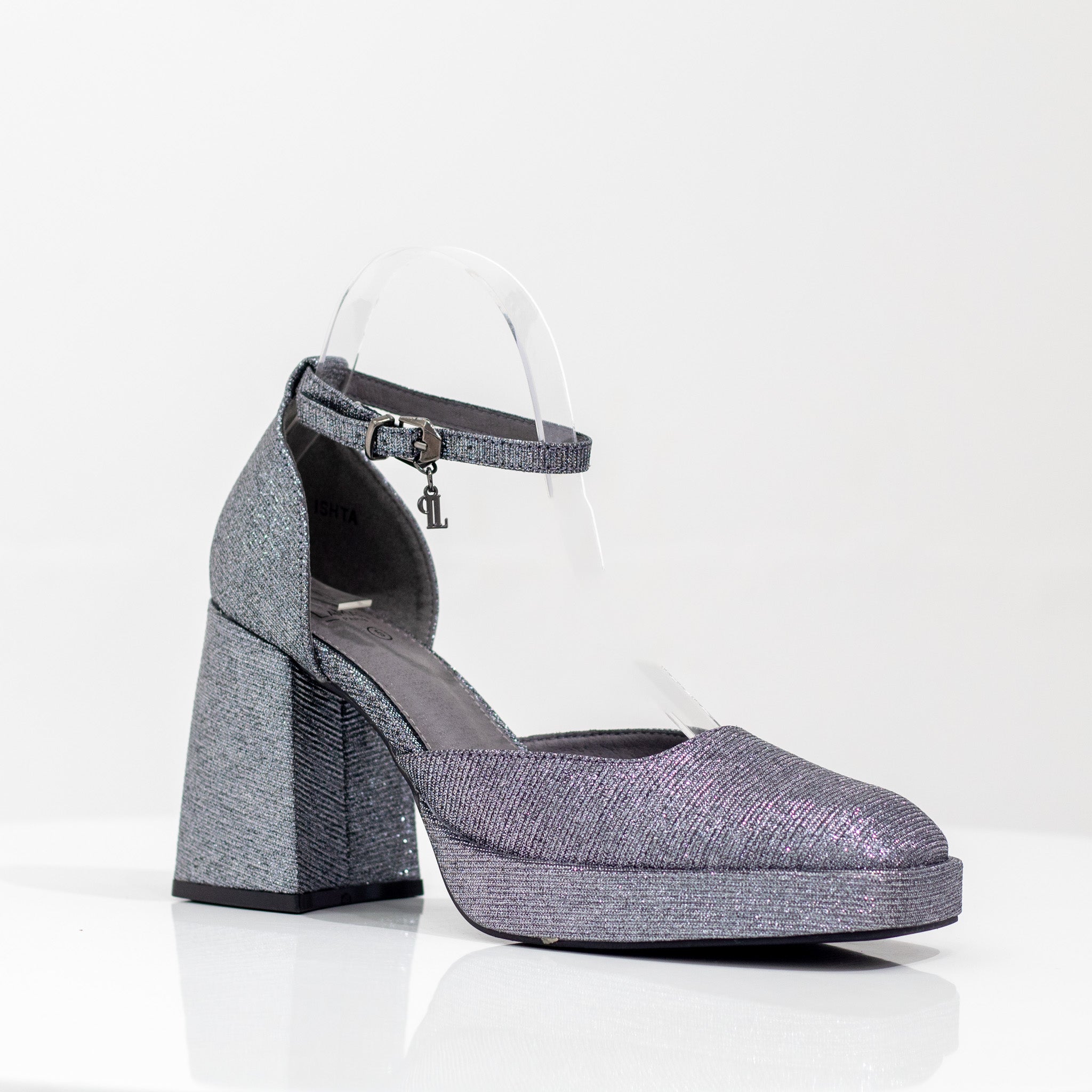 pewter shimmer open waist 9cm platform heel 