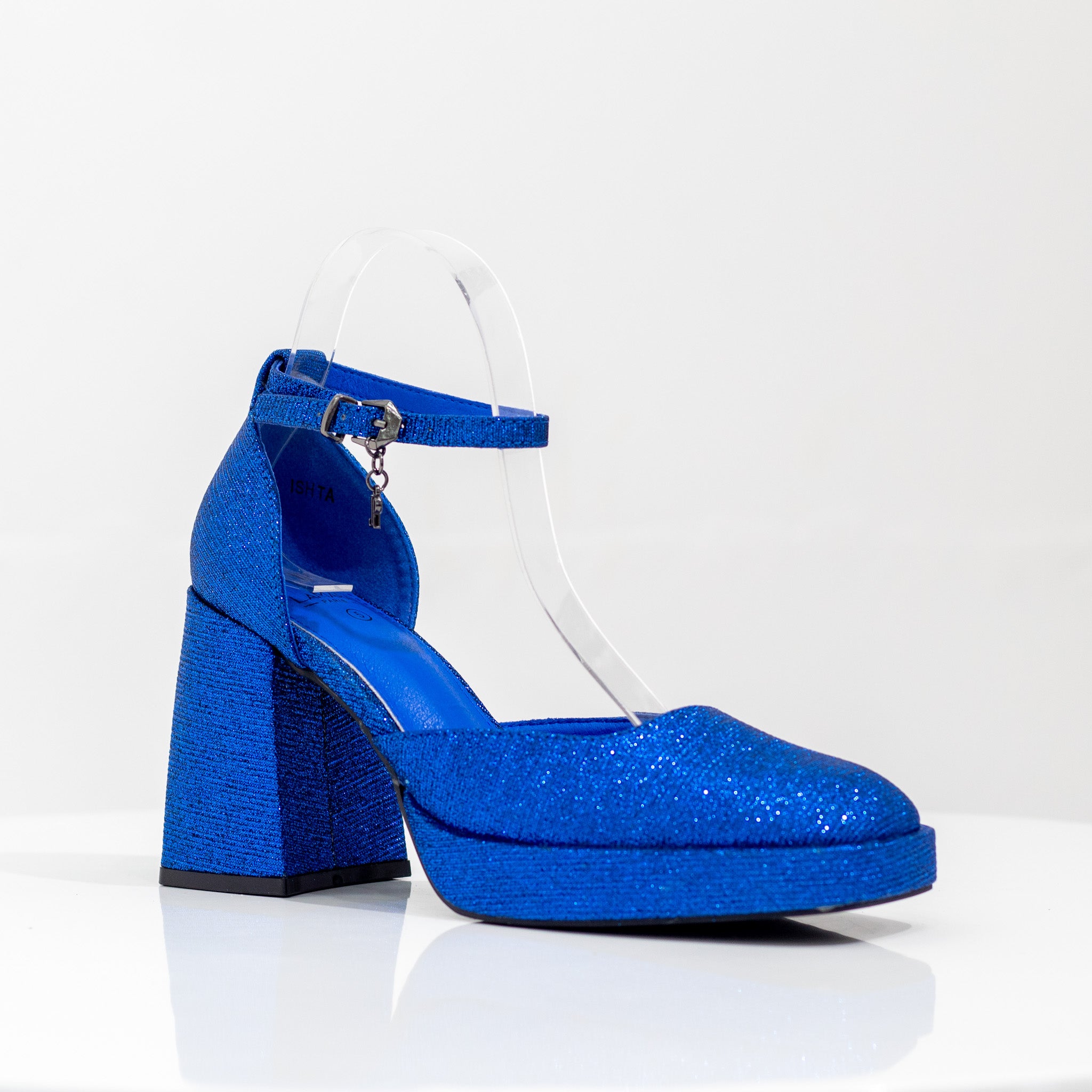 royal blue shimmer open waist 9cm platform heel 