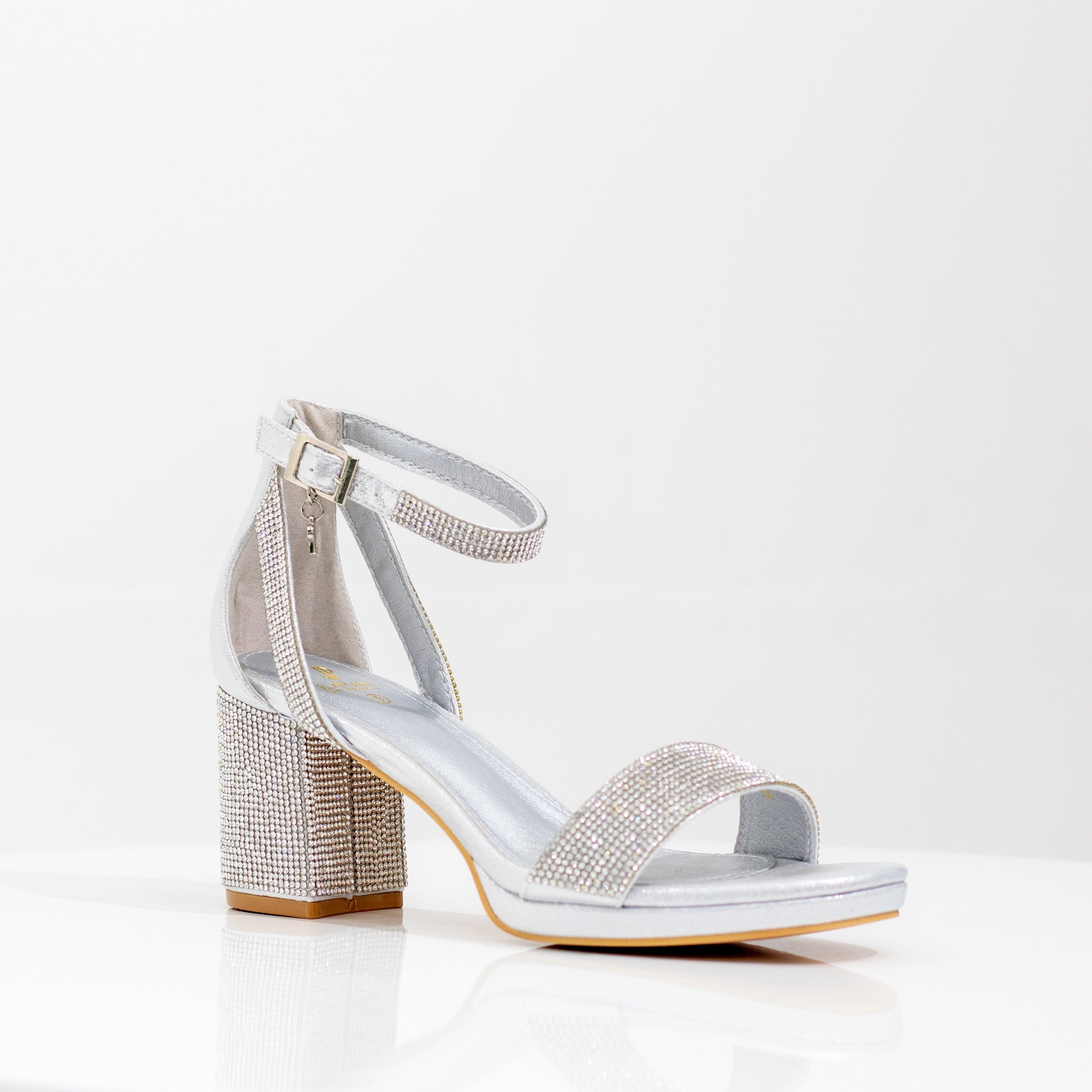 silver one band diamante sandal on 7cm heel